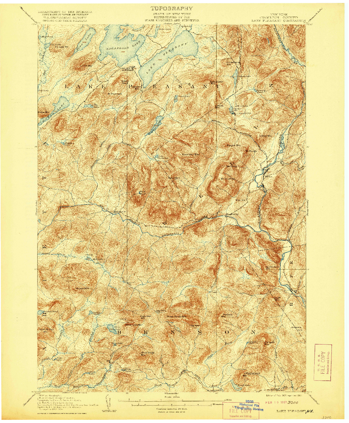 USGS 1:62500-SCALE QUADRANGLE FOR LAKE PLEASANT, NY 1907