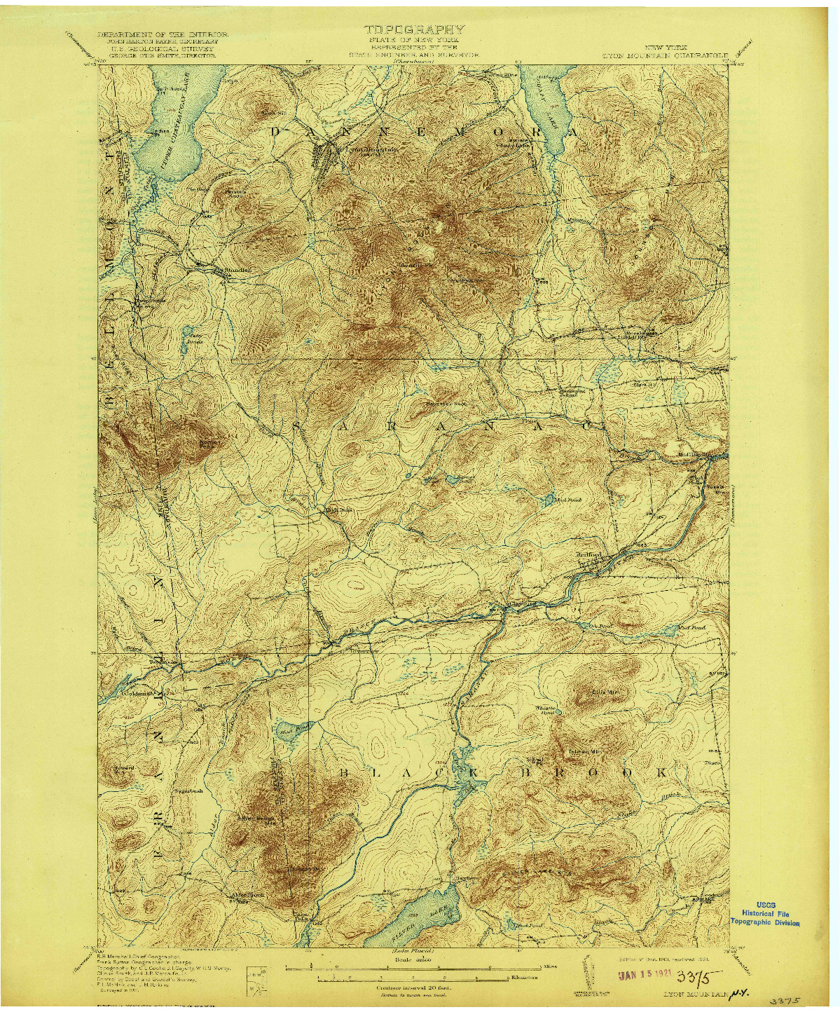 USGS 1:62500-SCALE QUADRANGLE FOR LYON MOUNTAIN, NY 1913