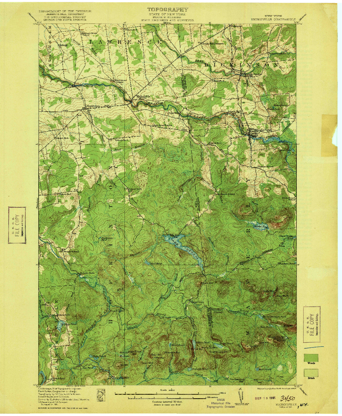 USGS 1:62500-SCALE QUADRANGLE FOR NICHOLVILLE, NY 1921