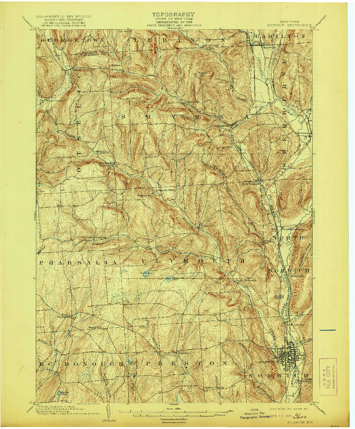 USGS 1:62500-SCALE QUADRANGLE FOR NORWICH, NY 1903
