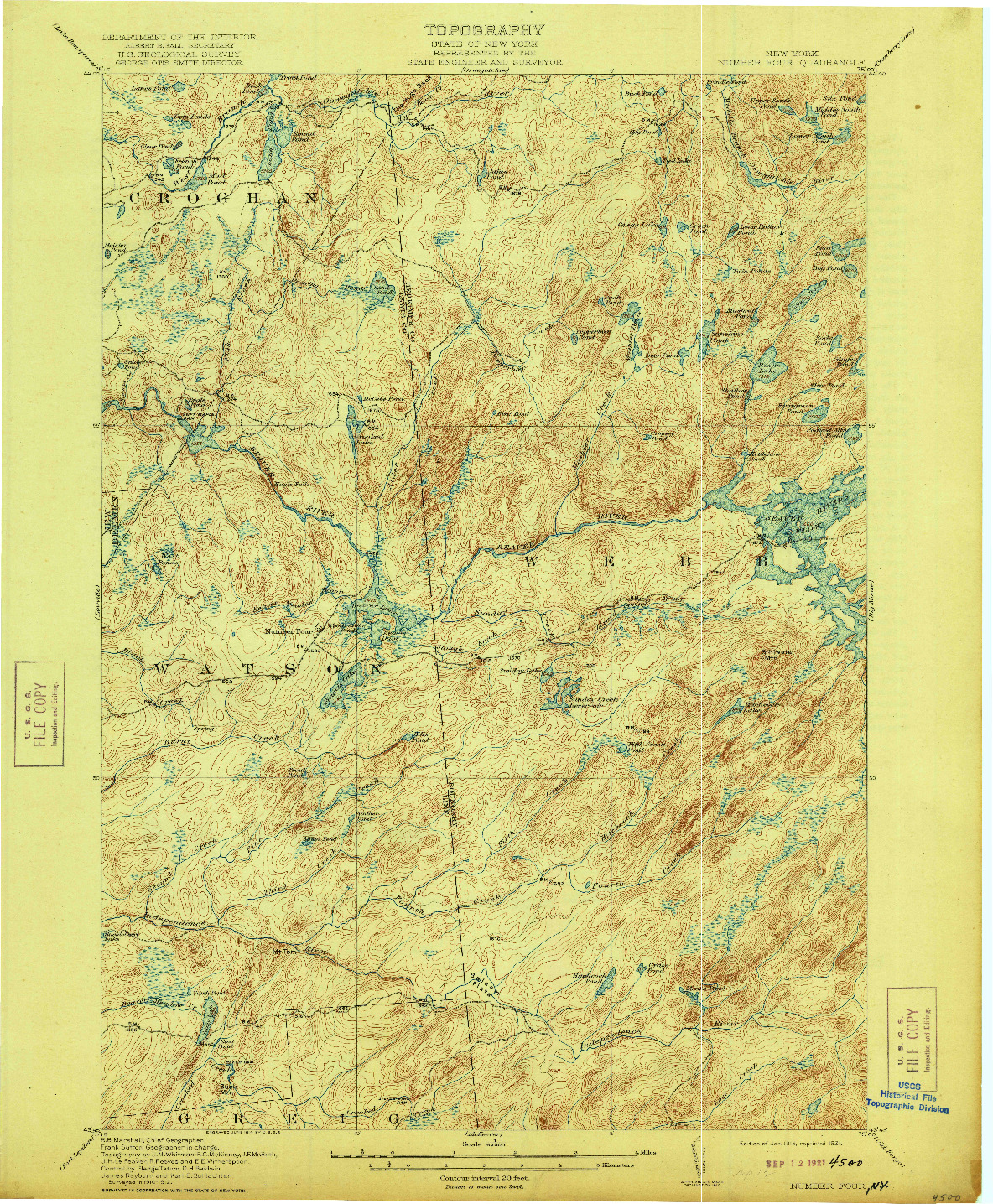 USGS 1:62500-SCALE QUADRANGLE FOR NUMBER FOUR, NY 1915