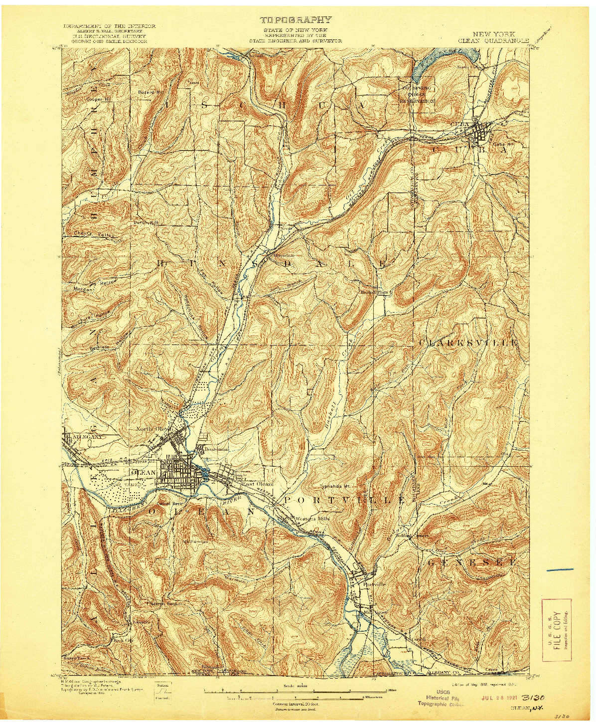 USGS 1:62500-SCALE QUADRANGLE FOR OLEAN, NY 1898