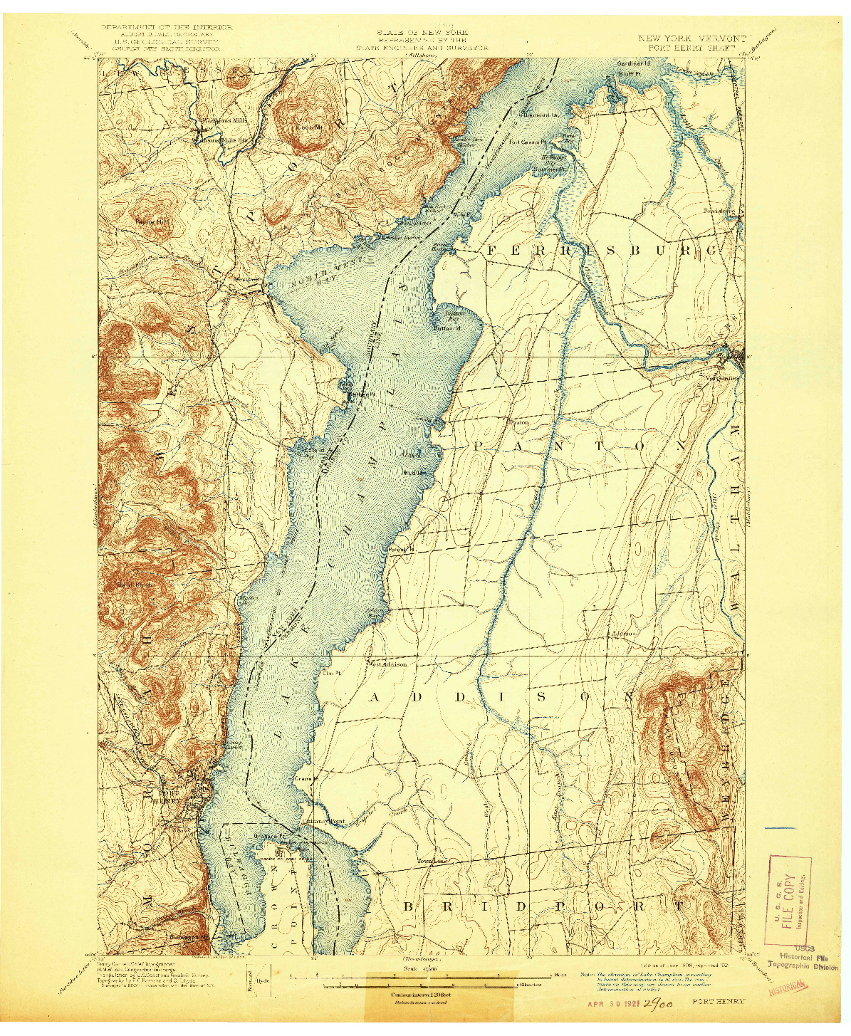 USGS 1:62500-SCALE QUADRANGLE FOR PORT HENRY, NY 1898