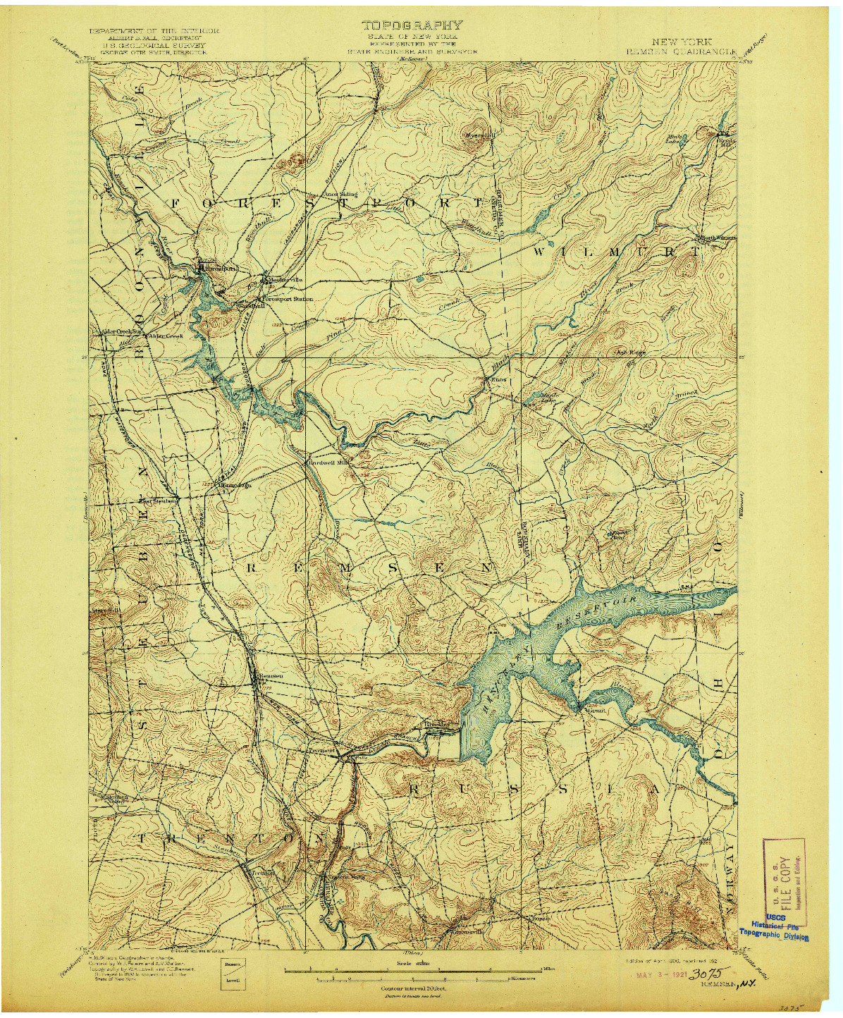 USGS 1:62500-SCALE QUADRANGLE FOR REMSEN, NY 1900