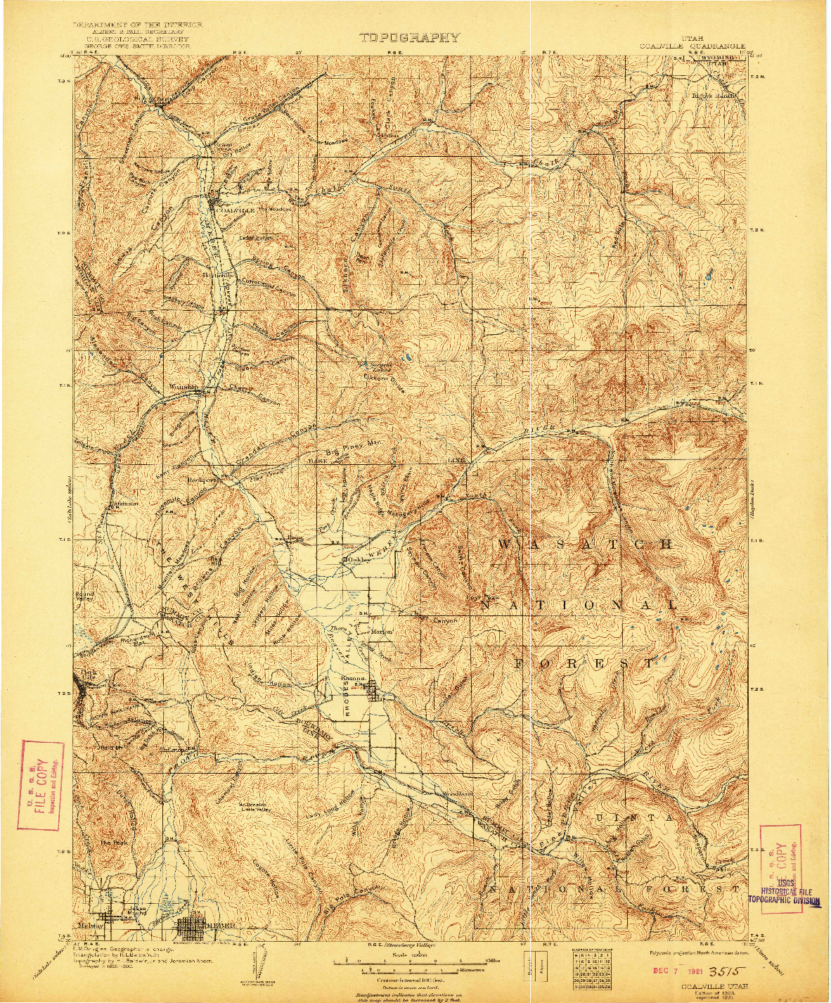 USGS 1:125000-SCALE QUADRANGLE FOR COALVILLE, UT 1903