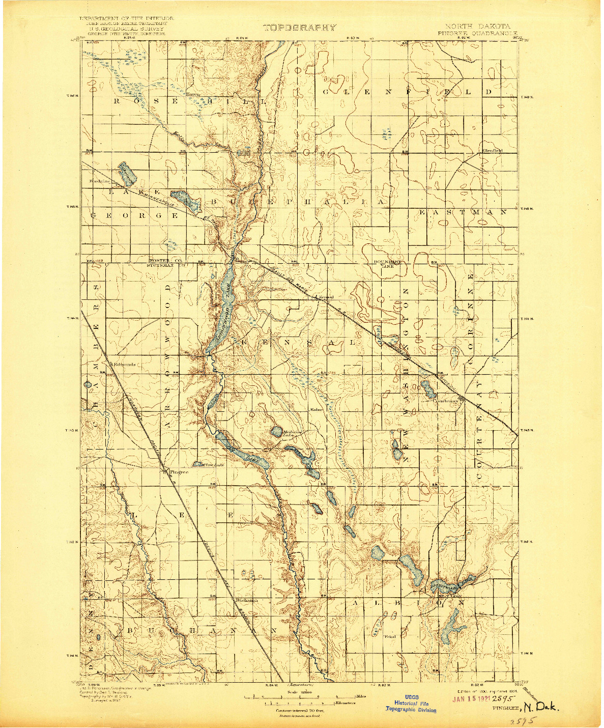 USGS 1:125000-SCALE QUADRANGLE FOR PINGREE, ND 1900