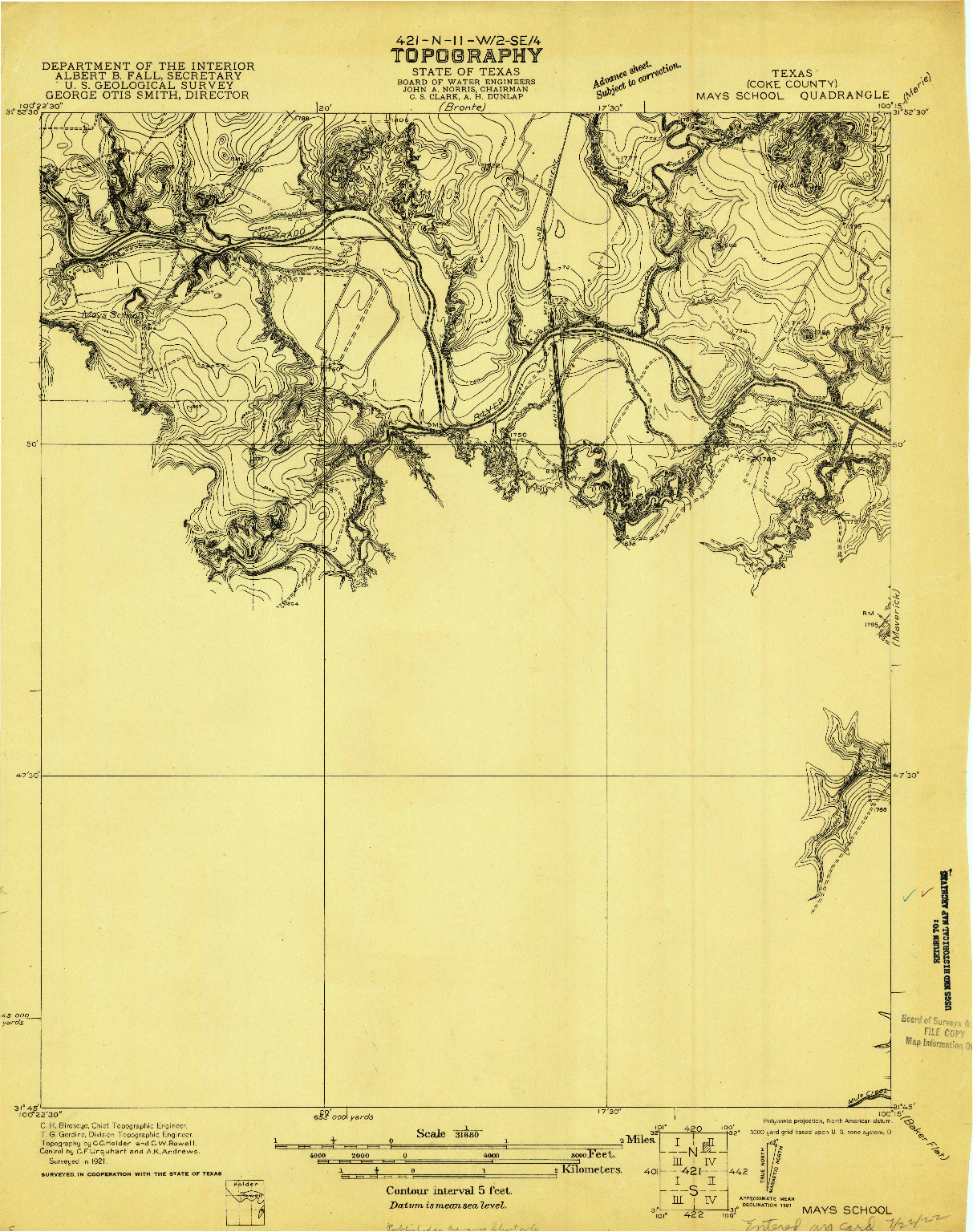 USGS 1:31680-SCALE QUADRANGLE FOR MAYS SCHOOL, TX 1921