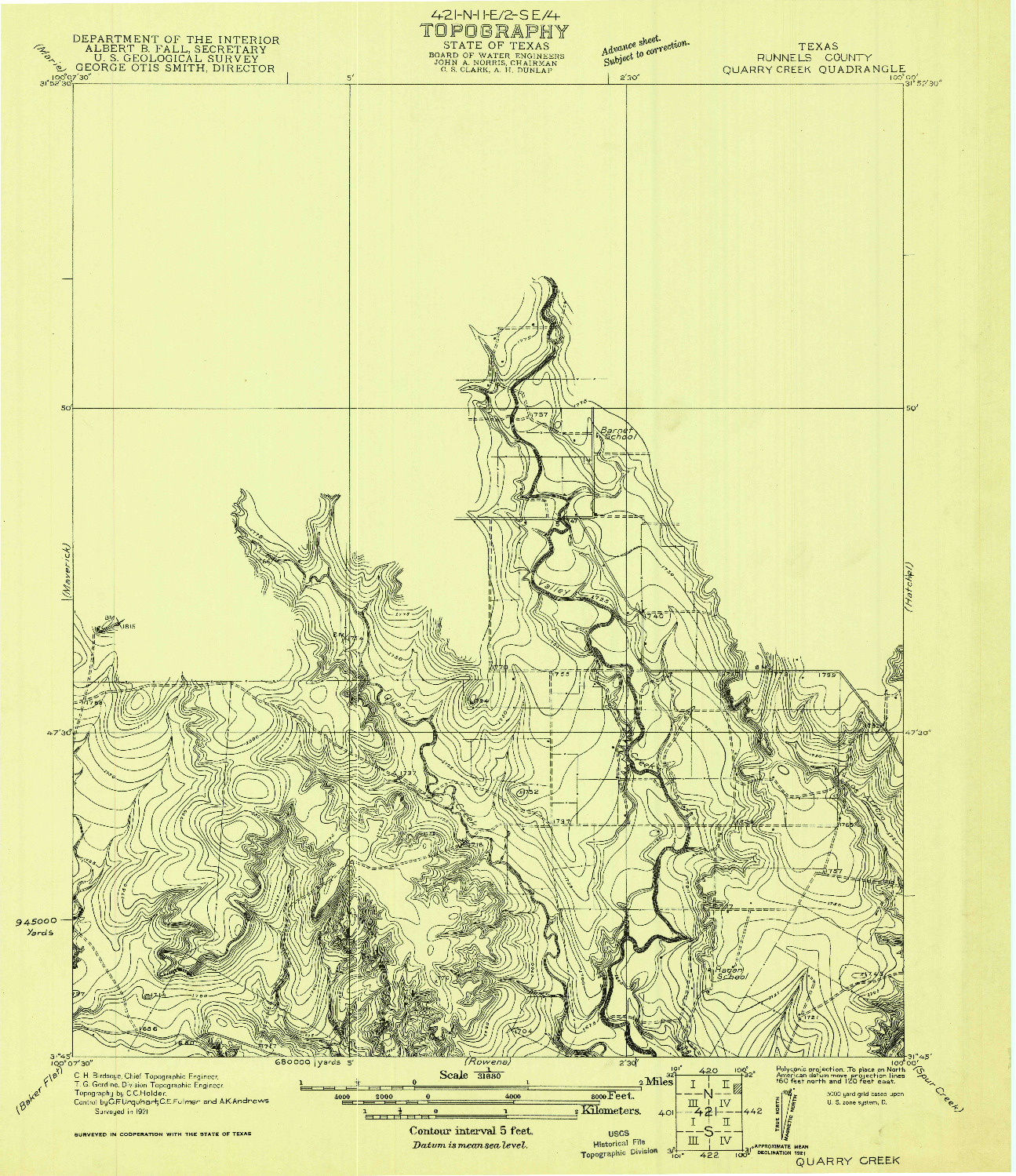 USGS 1:31680-SCALE QUADRANGLE FOR QUARRY CREEK, TX 1921