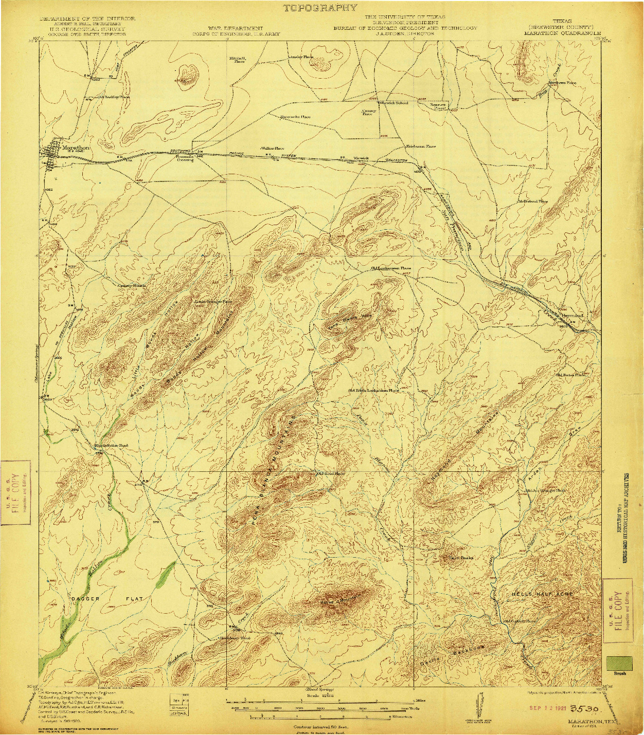 USGS 1:62500-SCALE QUADRANGLE FOR MARATHON, TX 1921