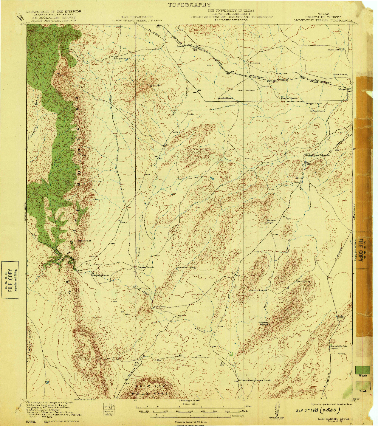 USGS 1:62500-SCALE QUADRANGLE FOR MONUMENT SPRING, TX 1921