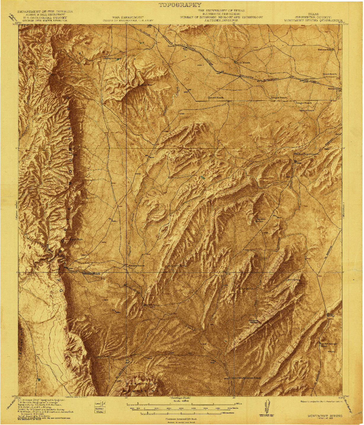 USGS 1:62500-SCALE QUADRANGLE FOR MONUMENT SPRING, TX 1921