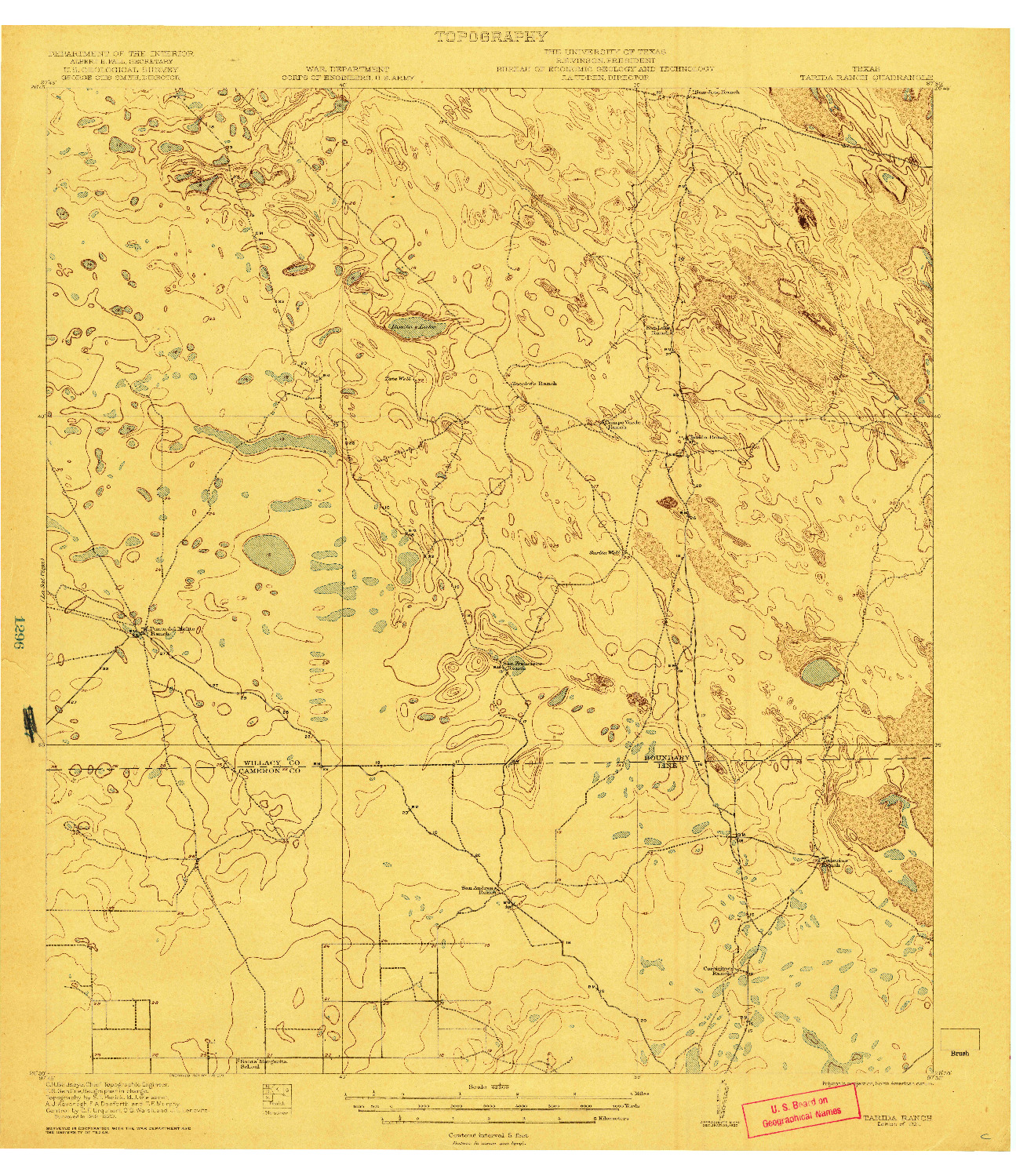 USGS 1:62500-SCALE QUADRANGLE FOR TARIDA RANCH, TX 1921