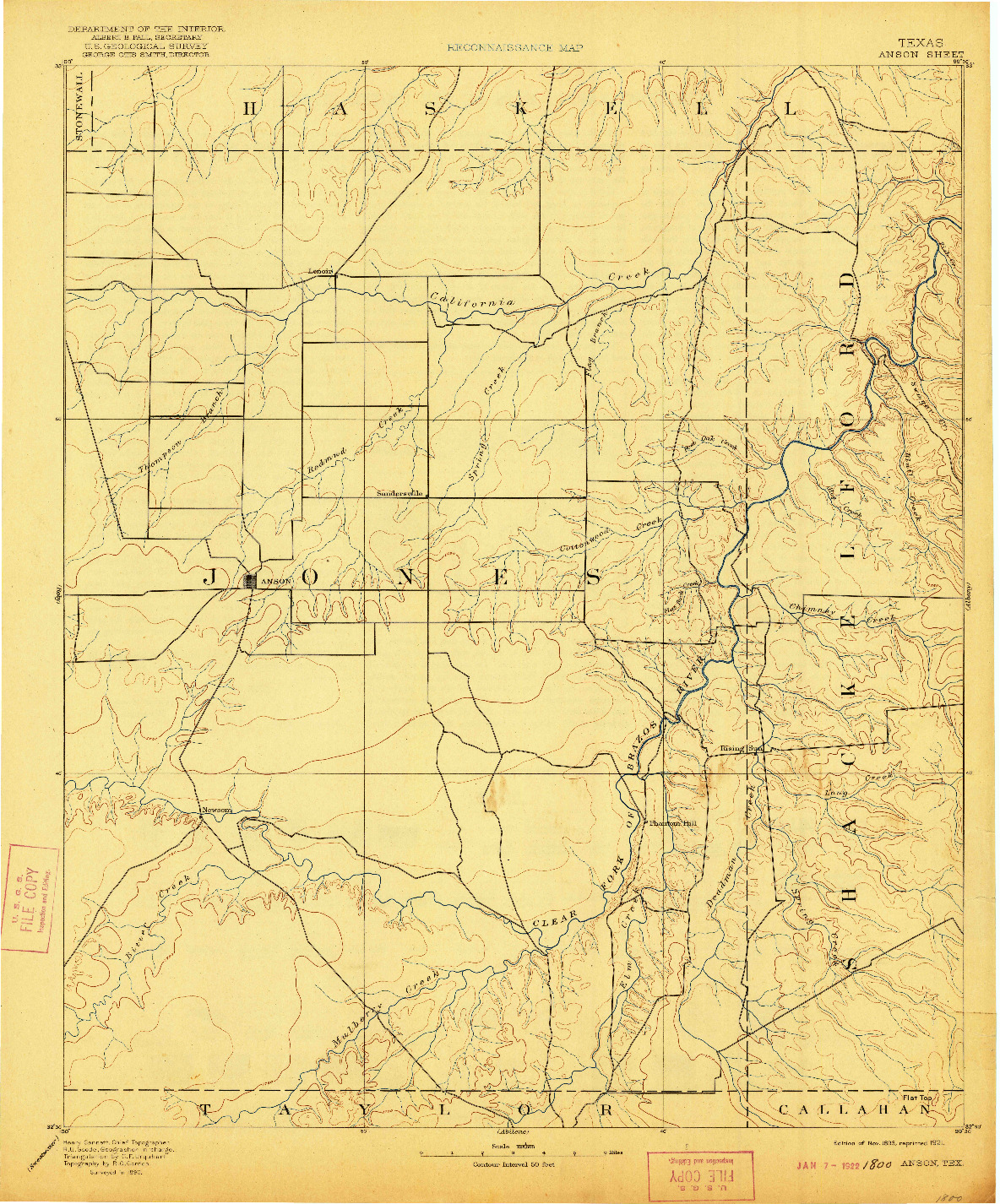 USGS 1:125000-SCALE QUADRANGLE FOR ANSON, TX 1893