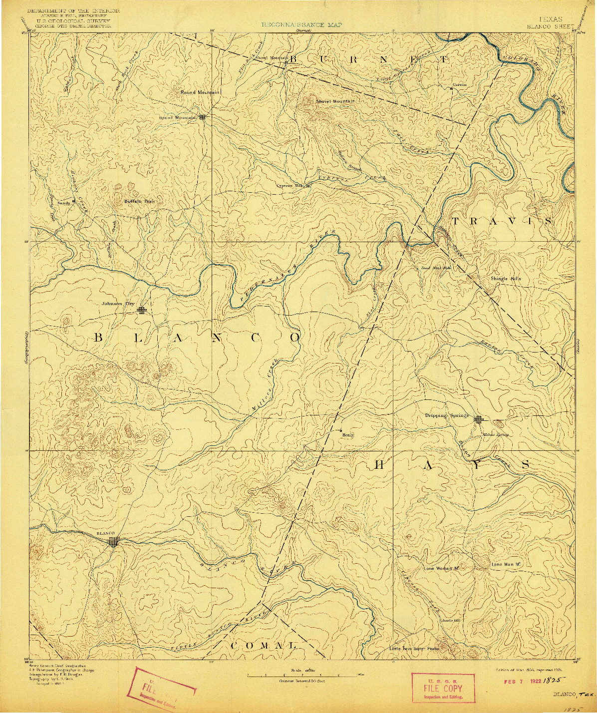 USGS 1:125000-SCALE QUADRANGLE FOR BLANCO, TX 1894