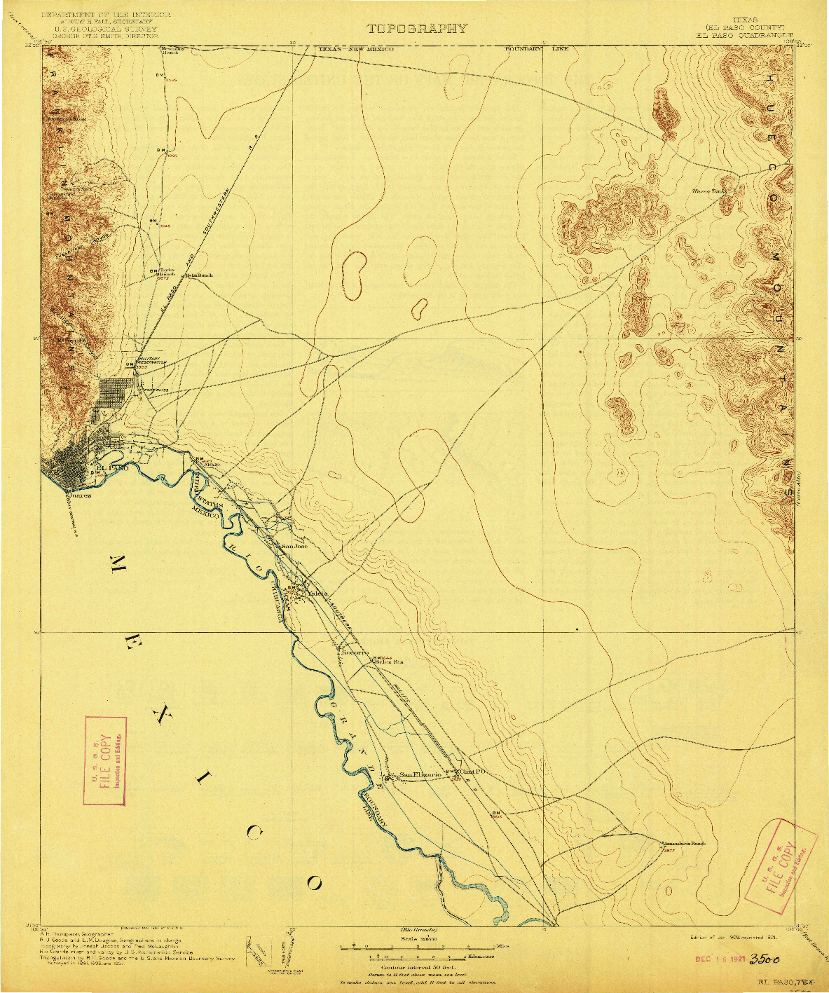 USGS 1:125000-SCALE QUADRANGLE FOR EL PASO, TX 1908