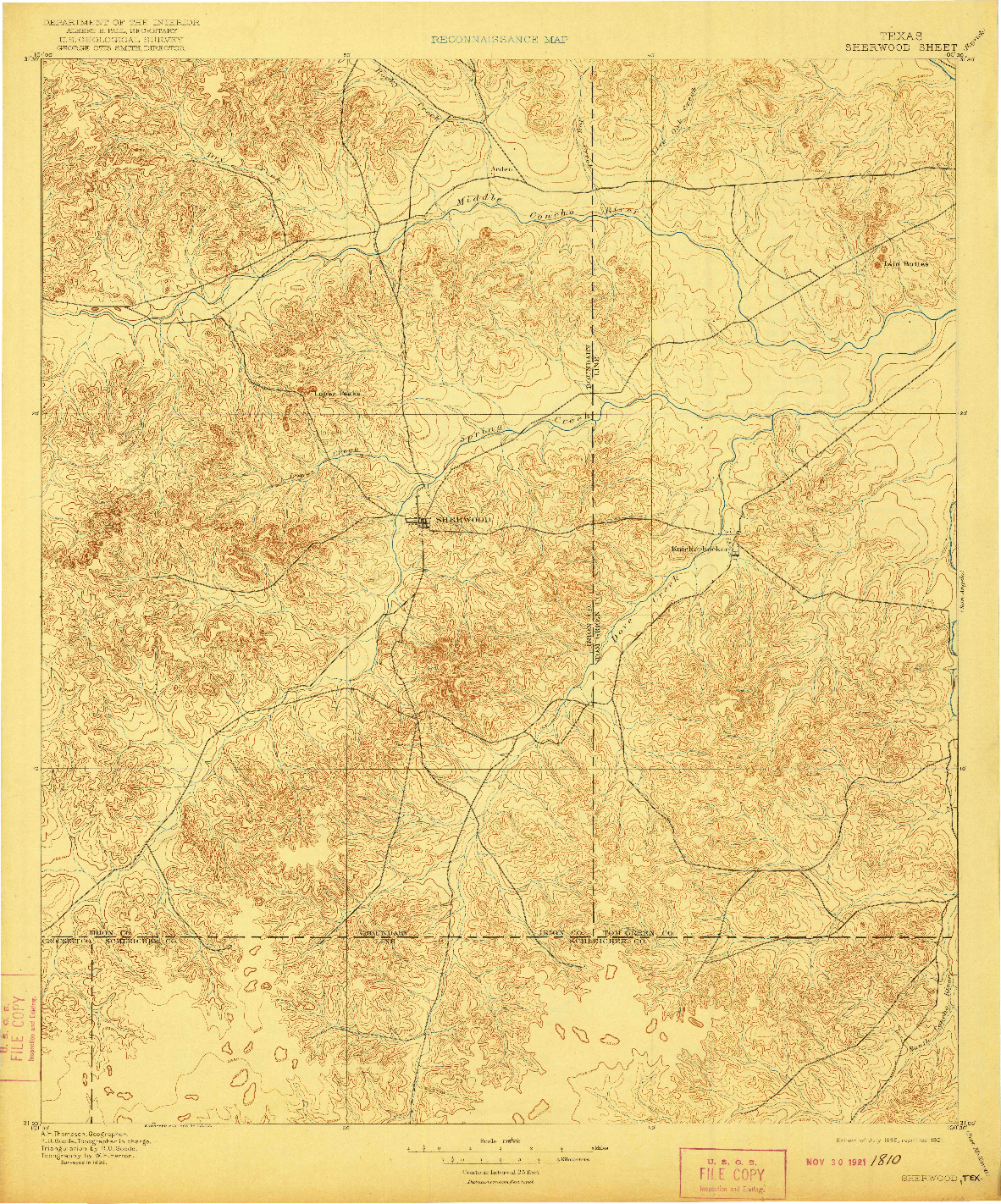 USGS 1:125000-SCALE QUADRANGLE FOR SHERWOOD, TX 1895