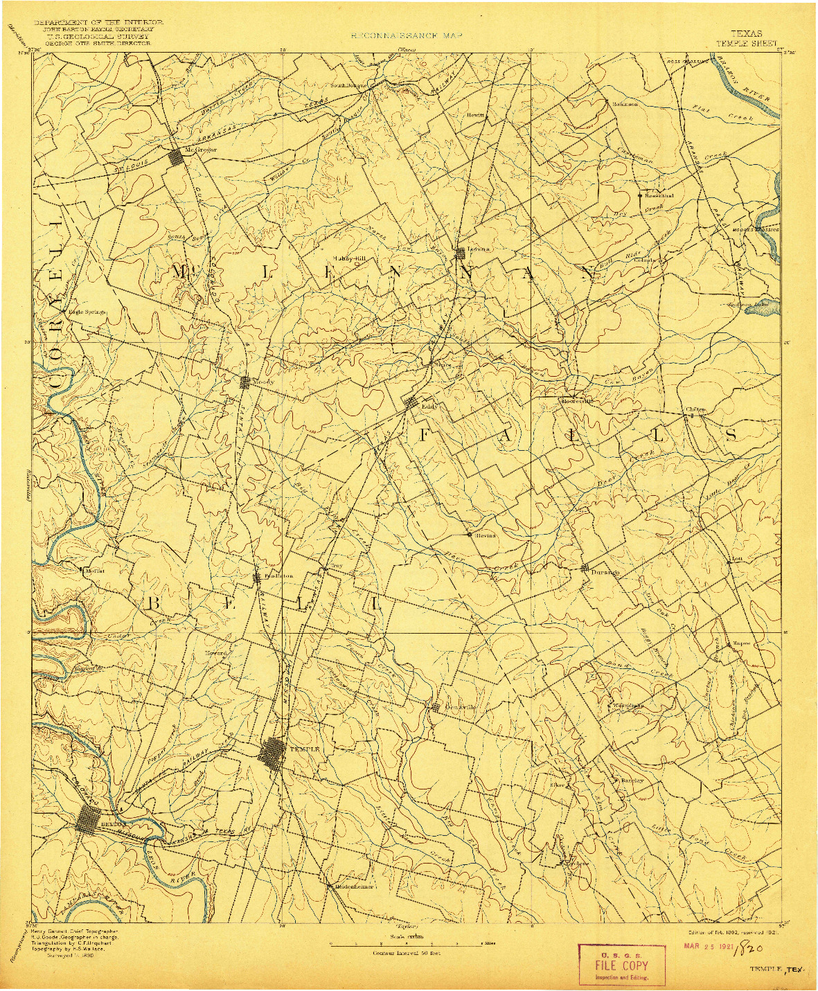 USGS 1:125000-SCALE QUADRANGLE FOR TEMPLE, TX 1892