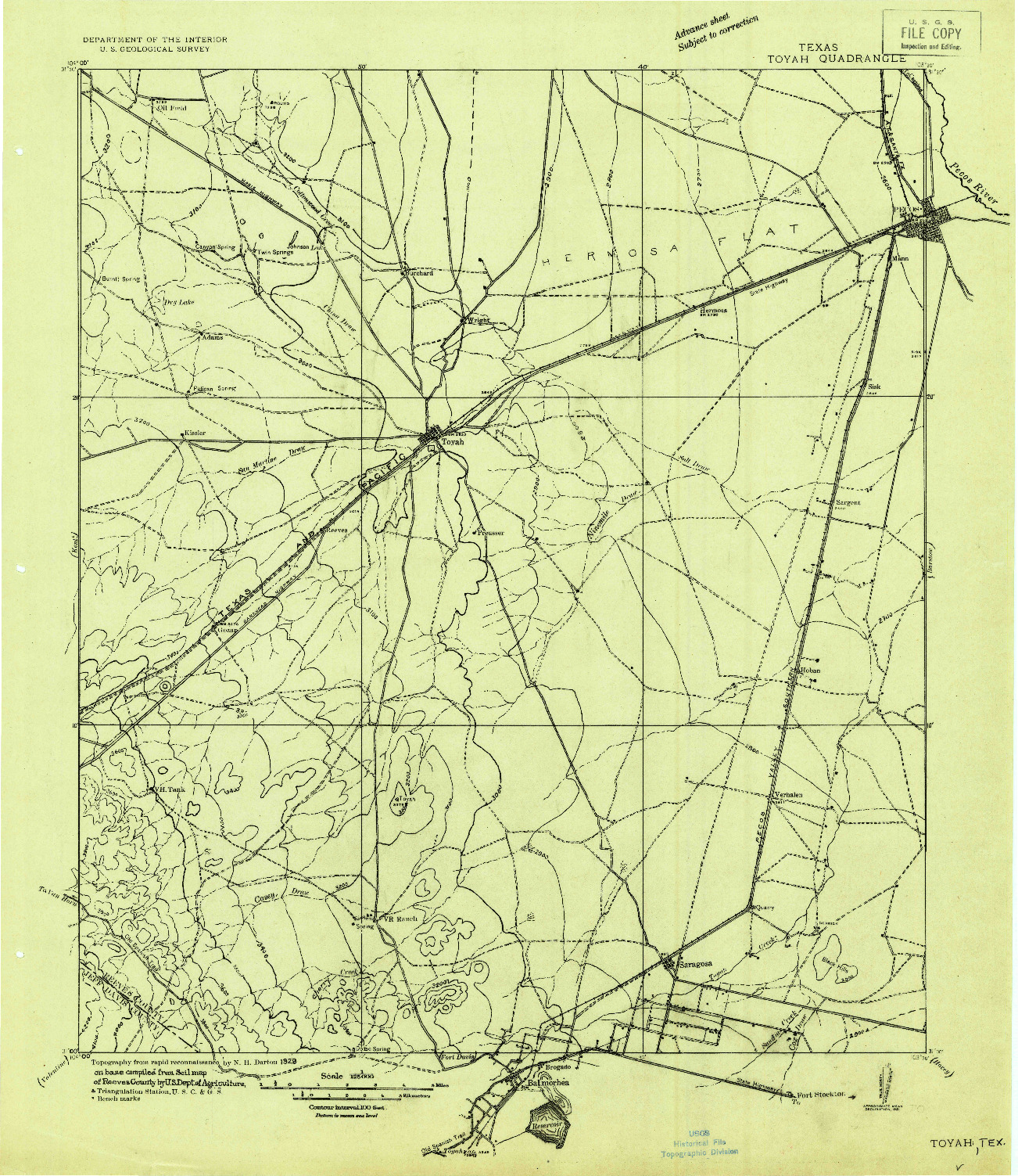 USGS 1:125000-SCALE QUADRANGLE FOR TOYAH, TX 1921