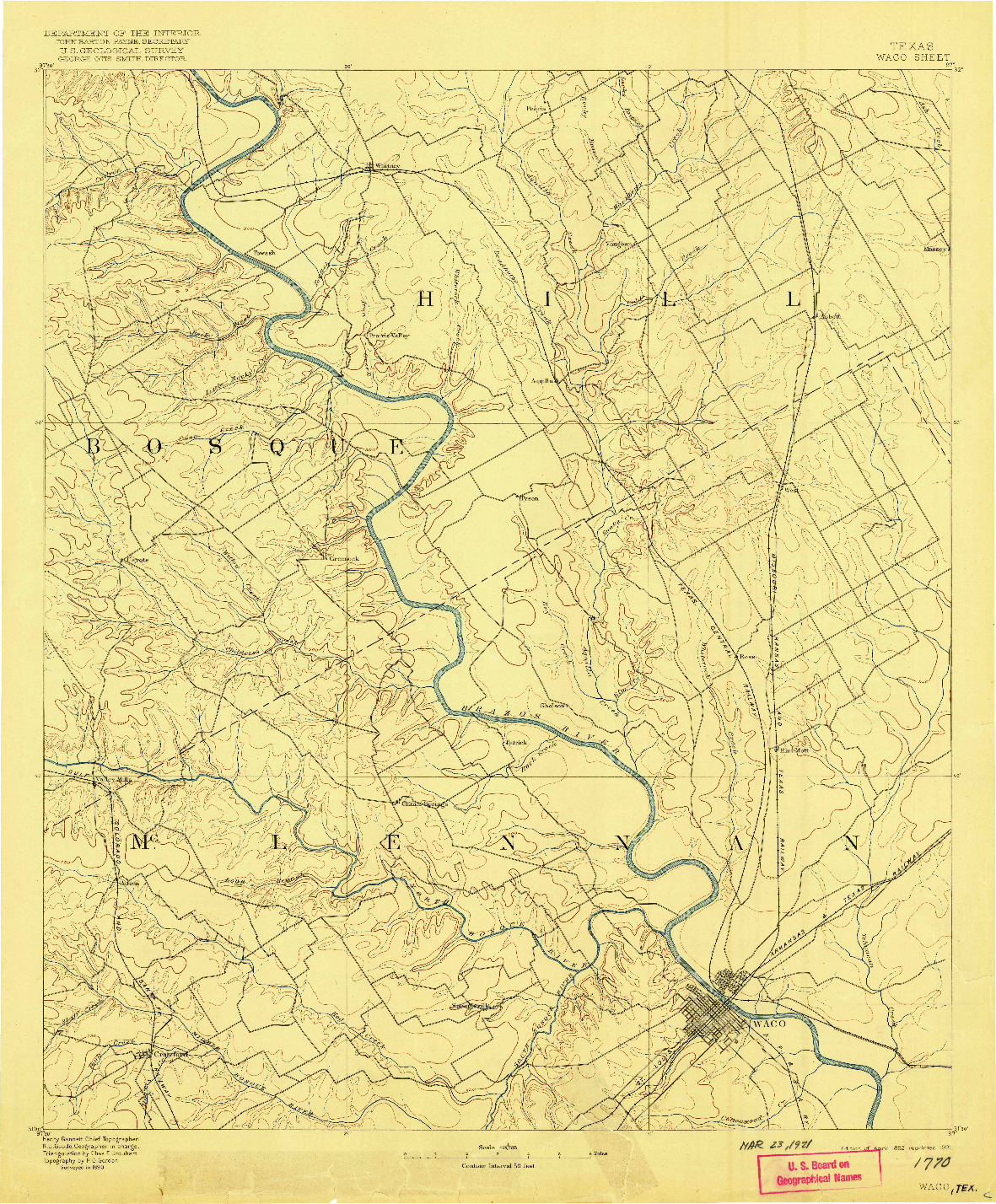 USGS 1:125000-SCALE QUADRANGLE FOR WACO, TX 1892