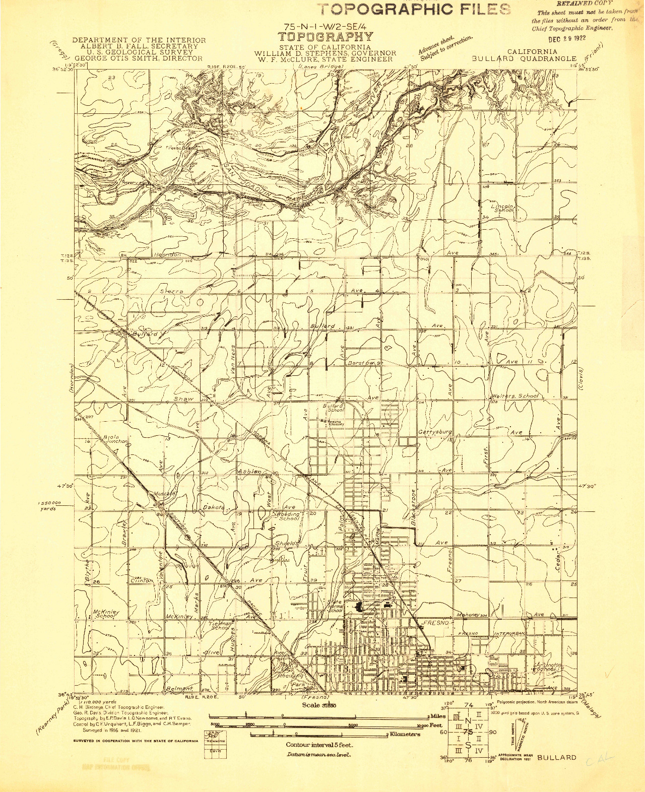 USGS 1:31680-SCALE QUADRANGLE FOR BULLARD, CA 1921