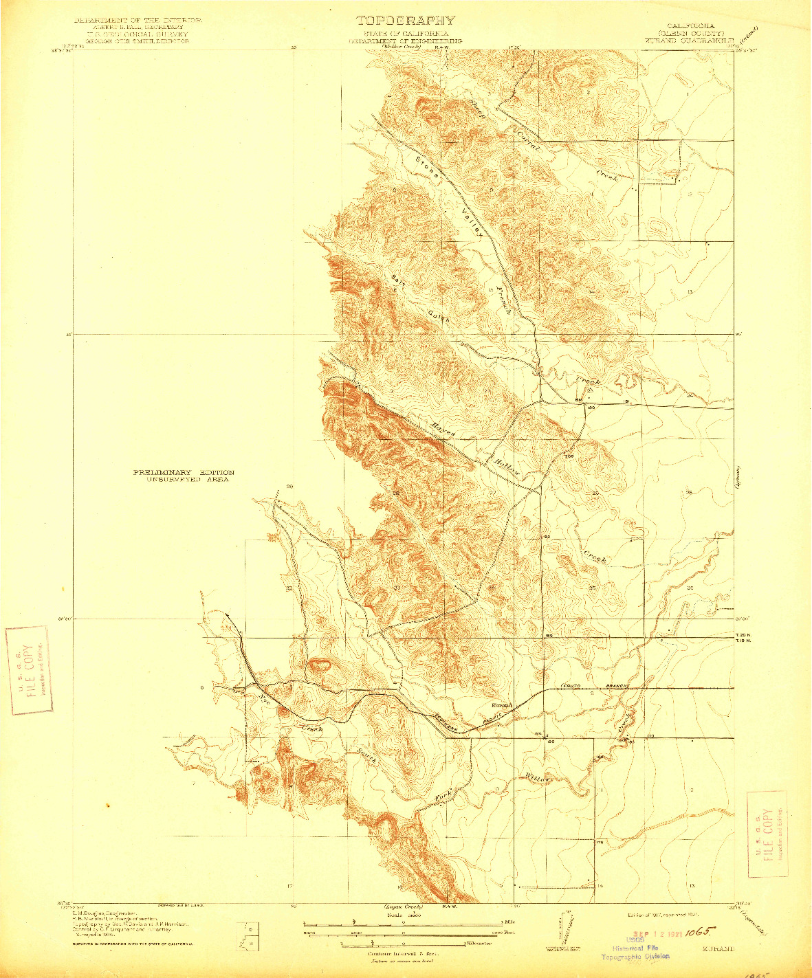 USGS 1:31680-SCALE QUADRANGLE FOR KURAND, CA 1917