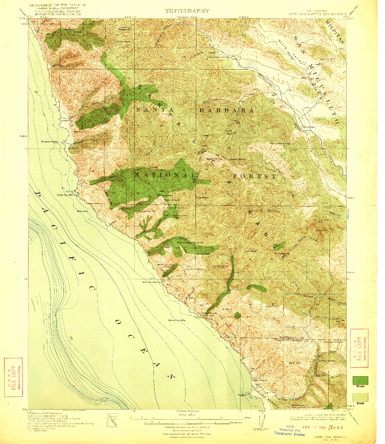 USGS 1:62500-SCALE QUADRANGLE FOR CAPE SAN MARTIN, CA 1921