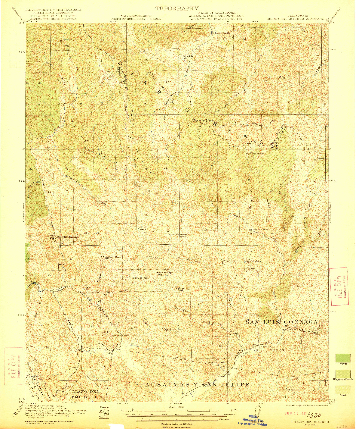 USGS 1:62500-SCALE QUADRANGLE FOR GILROY HOT SPRINGS, CA 1921