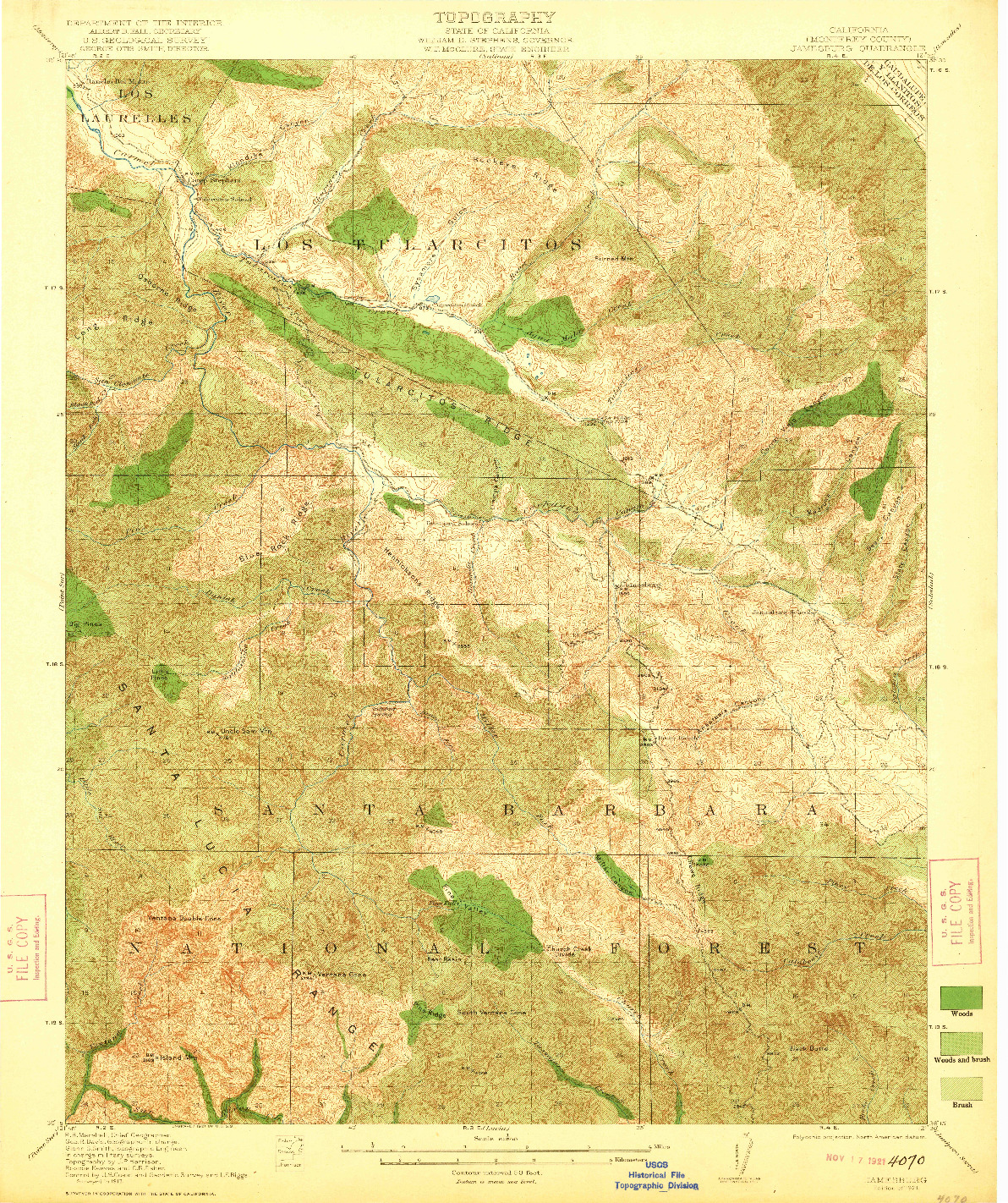 USGS 1:62500-SCALE QUADRANGLE FOR JAMESBURG, CA 1921
