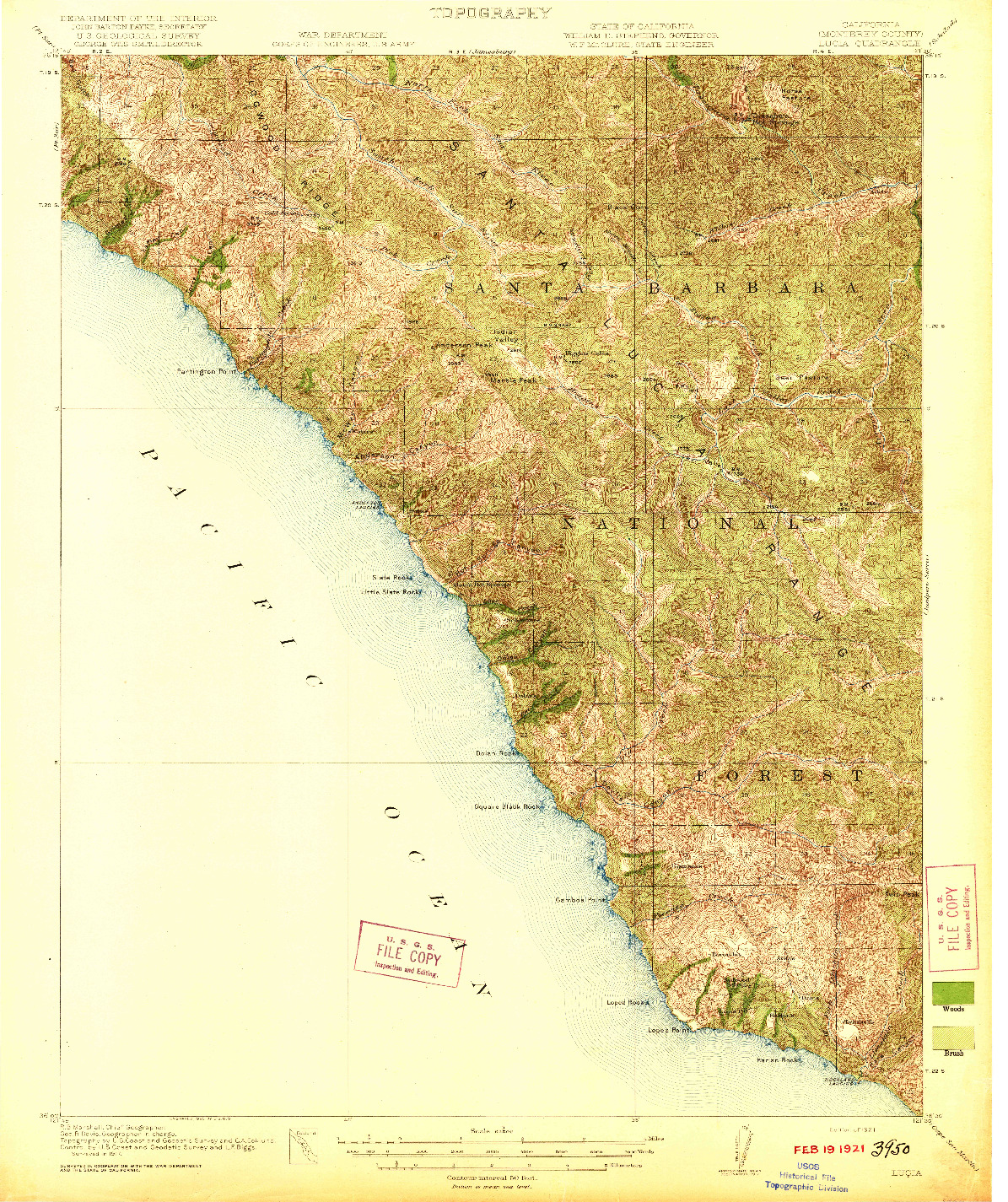 USGS 1:62500-SCALE QUADRANGLE FOR LUCIA, CA 1921