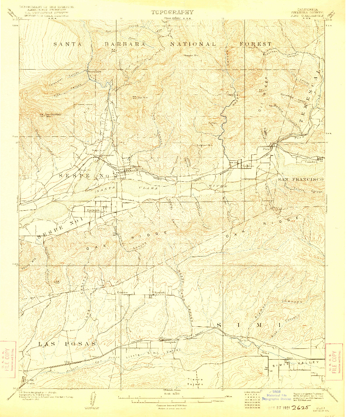USGS 1:62500-SCALE QUADRANGLE FOR PIRU, CA 1921