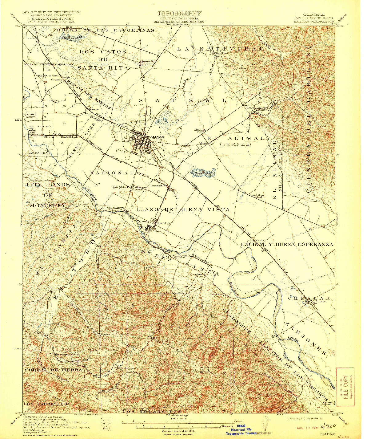 USGS 1:62500-SCALE QUADRANGLE FOR SALINAS, CA 1912