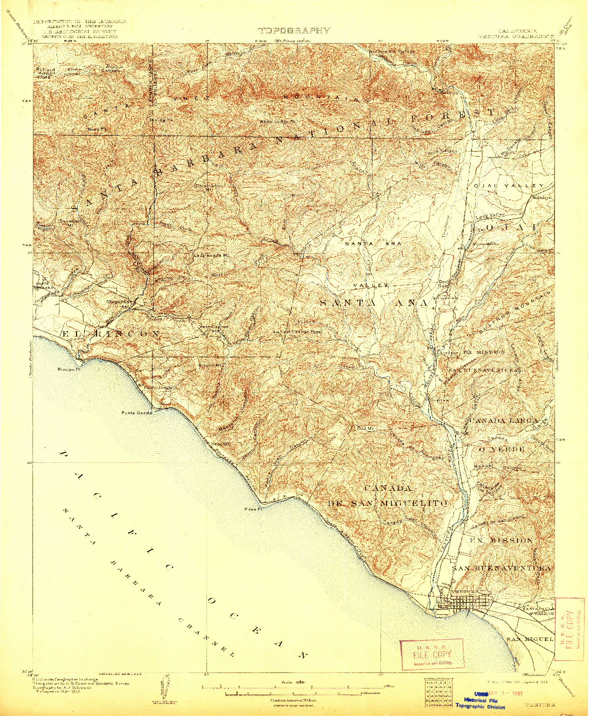 USGS 1:62500-SCALE QUADRANGLE FOR VENTURA, CA 1904