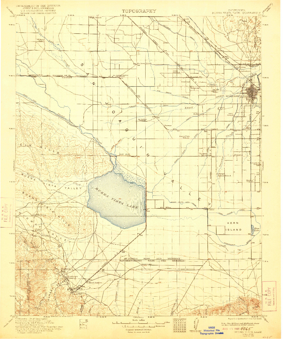 USGS 1:125000-SCALE QUADRANGLE FOR BUENA VISTA LAKE, CA 1912