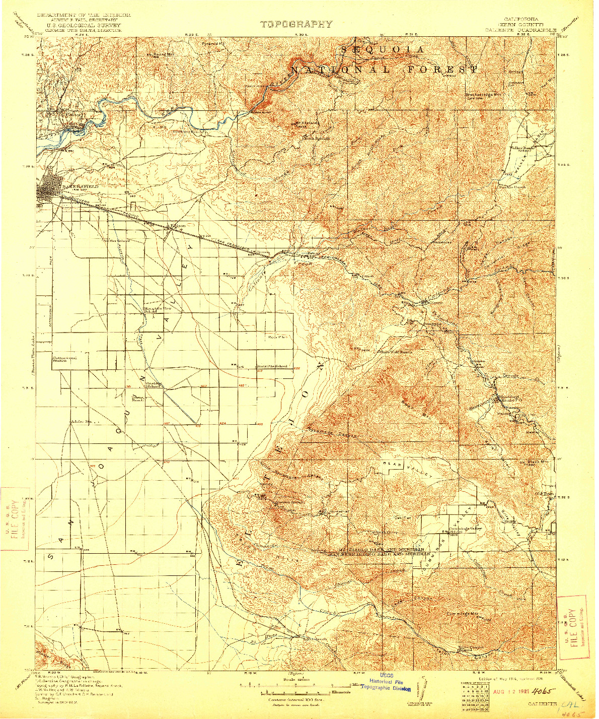 USGS 1:125000-SCALE QUADRANGLE FOR CALIENTE, CA 1914