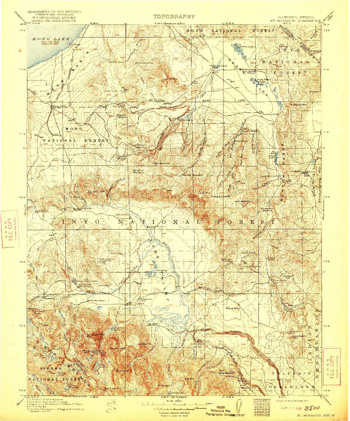 USGS 1:125000-SCALE QUADRANGLE FOR MT. MORRISON, CA 1914