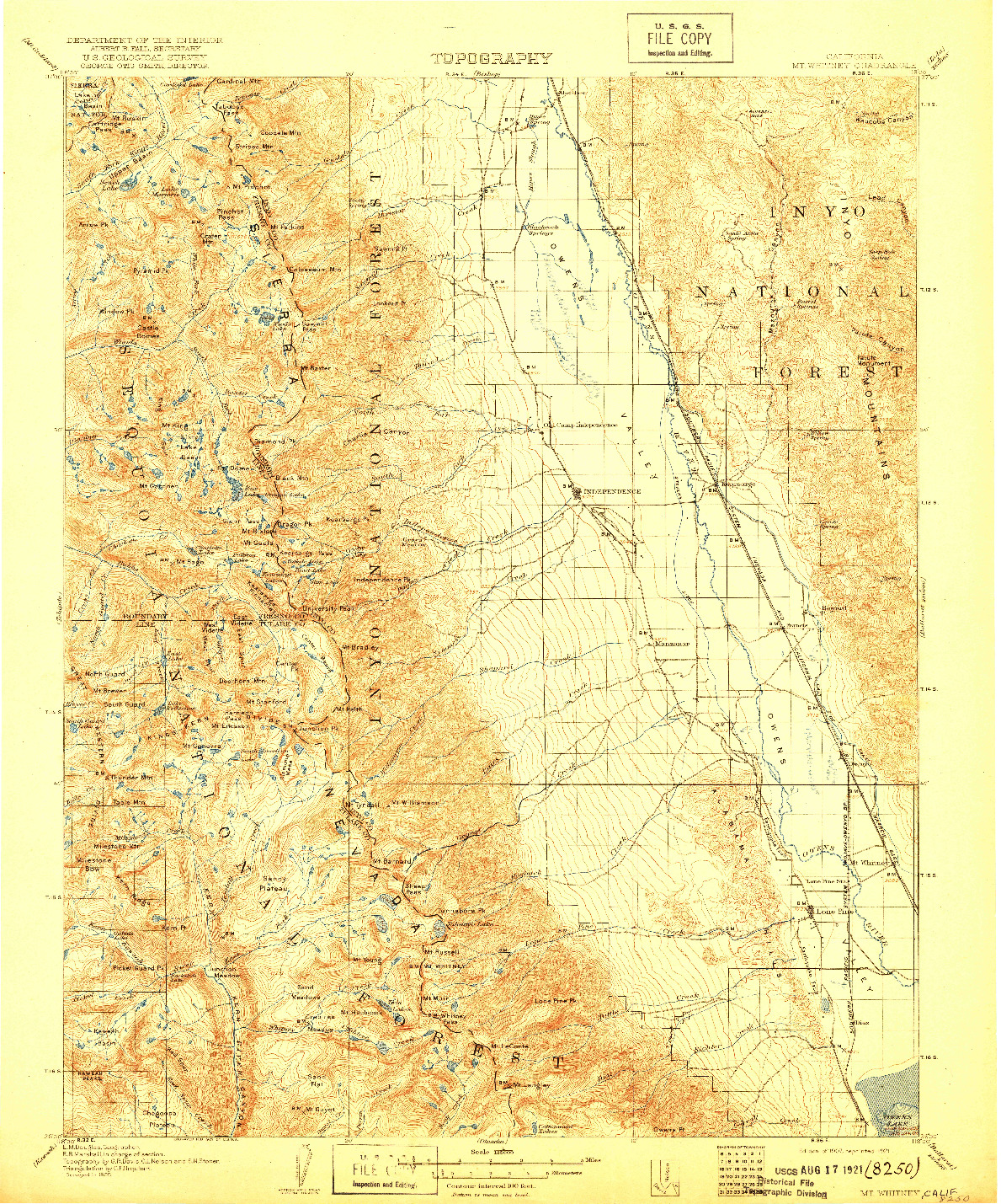 USGS 1:125000-SCALE QUADRANGLE FOR MT. WHITNEY, CA 1907