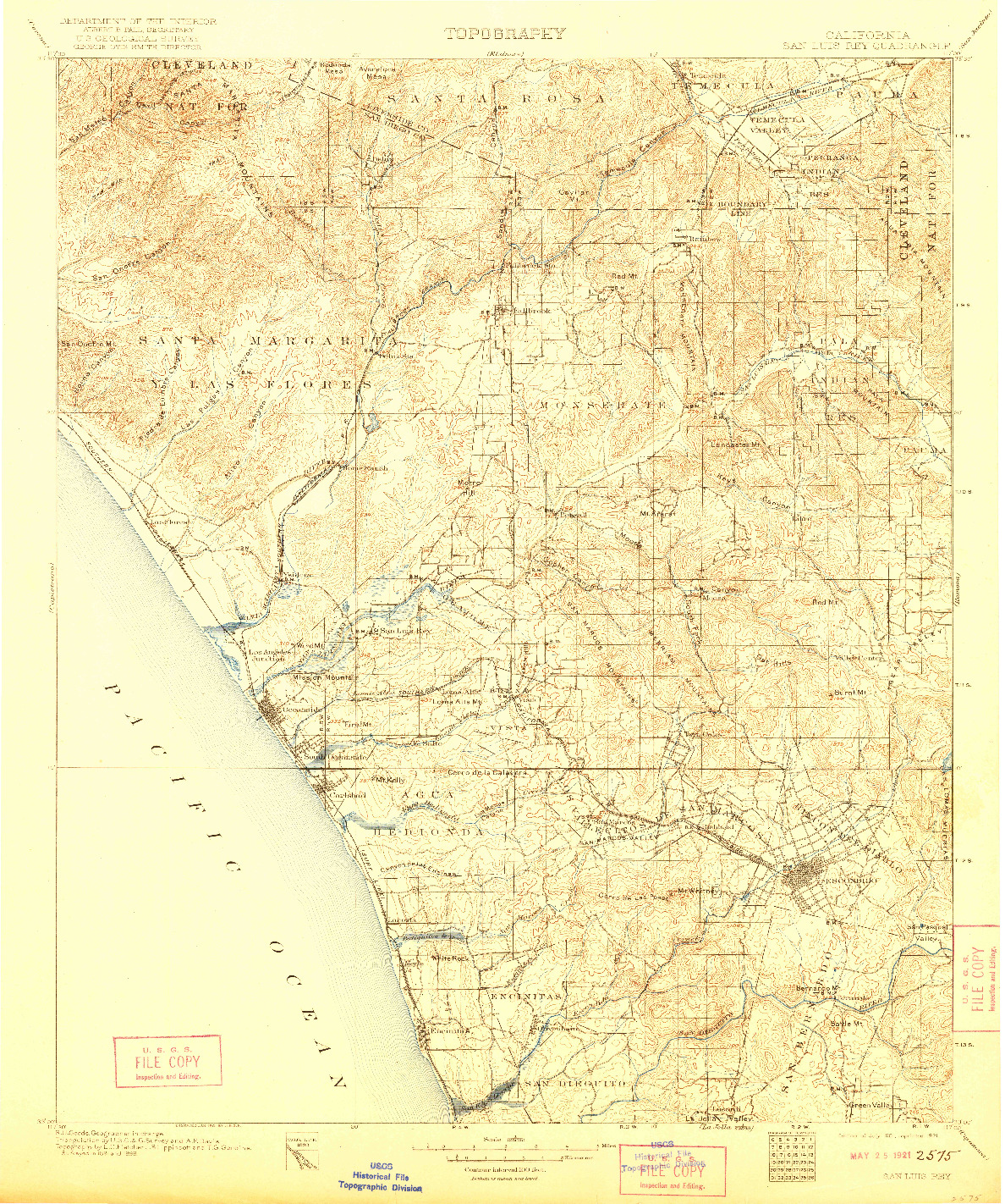 USGS 1:125000-SCALE QUADRANGLE FOR SAN LUIS REY, CA 1901