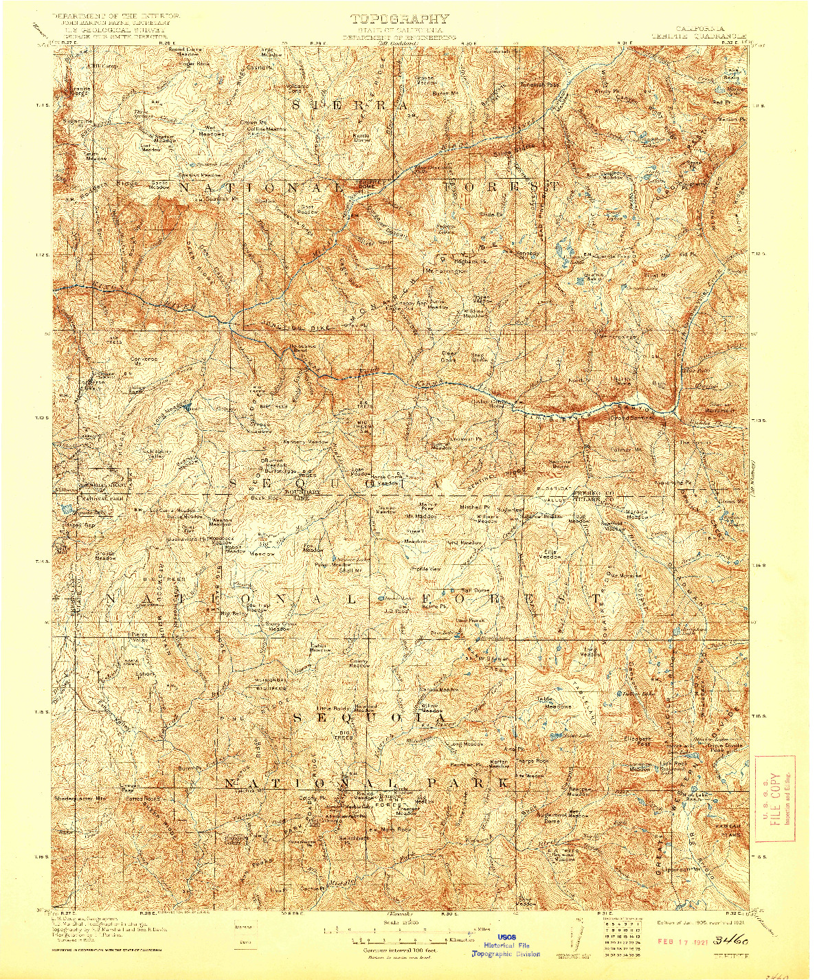 USGS 1:125000-SCALE QUADRANGLE FOR TEHIPITE, CA 1905