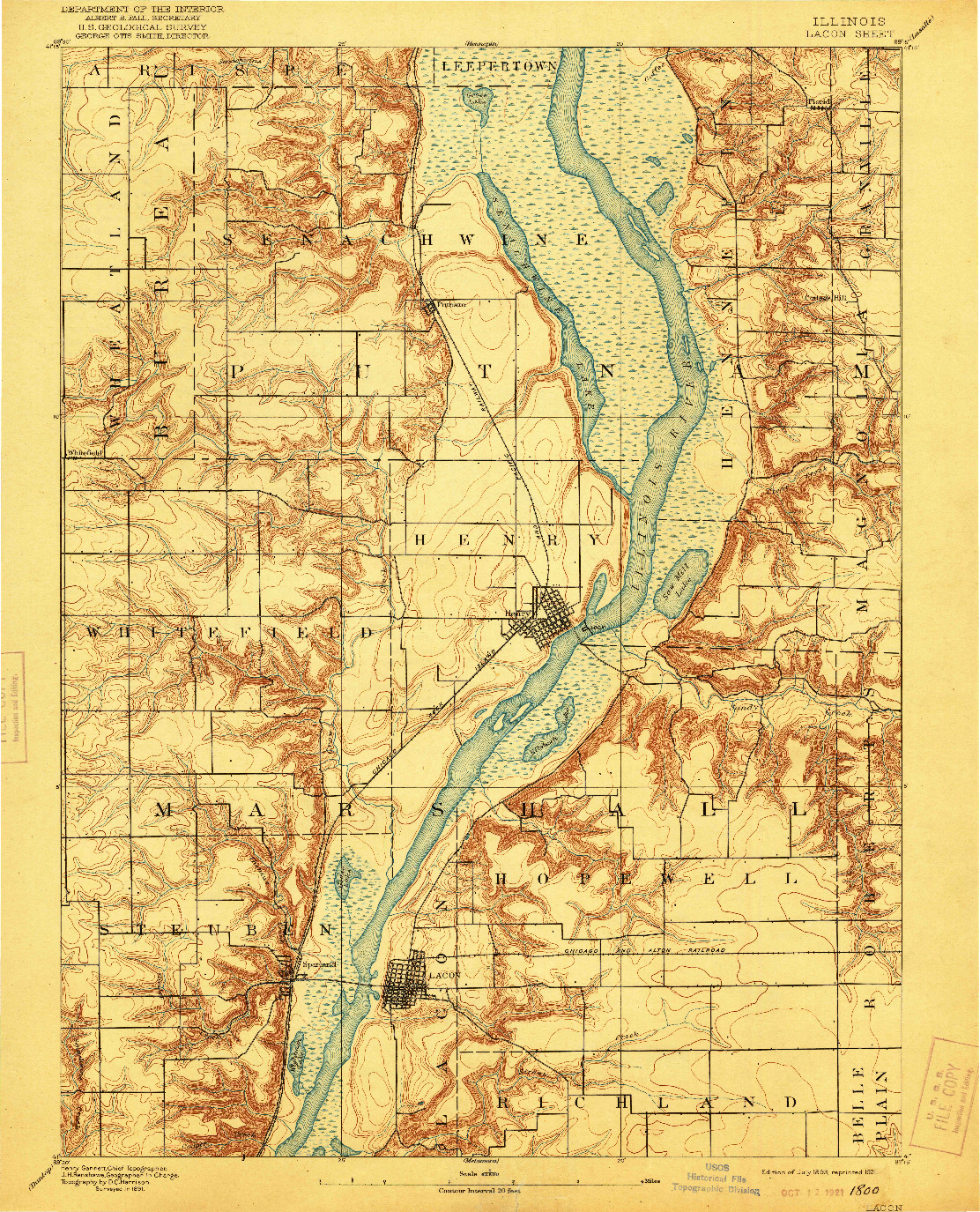 USGS 1:62500-SCALE QUADRANGLE FOR LACON, IL 1893