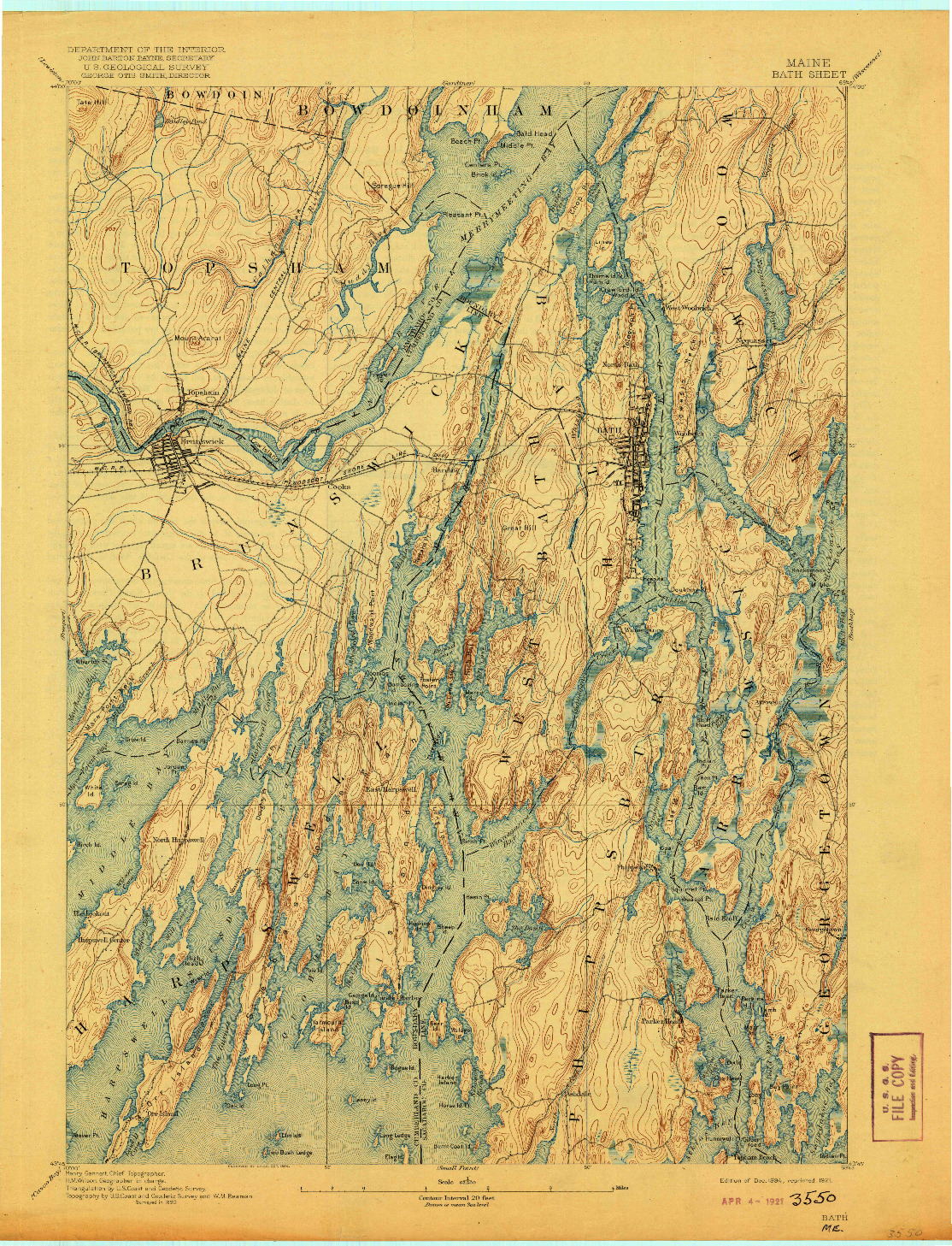 USGS 1:62500-SCALE QUADRANGLE FOR BATH, ME 1894