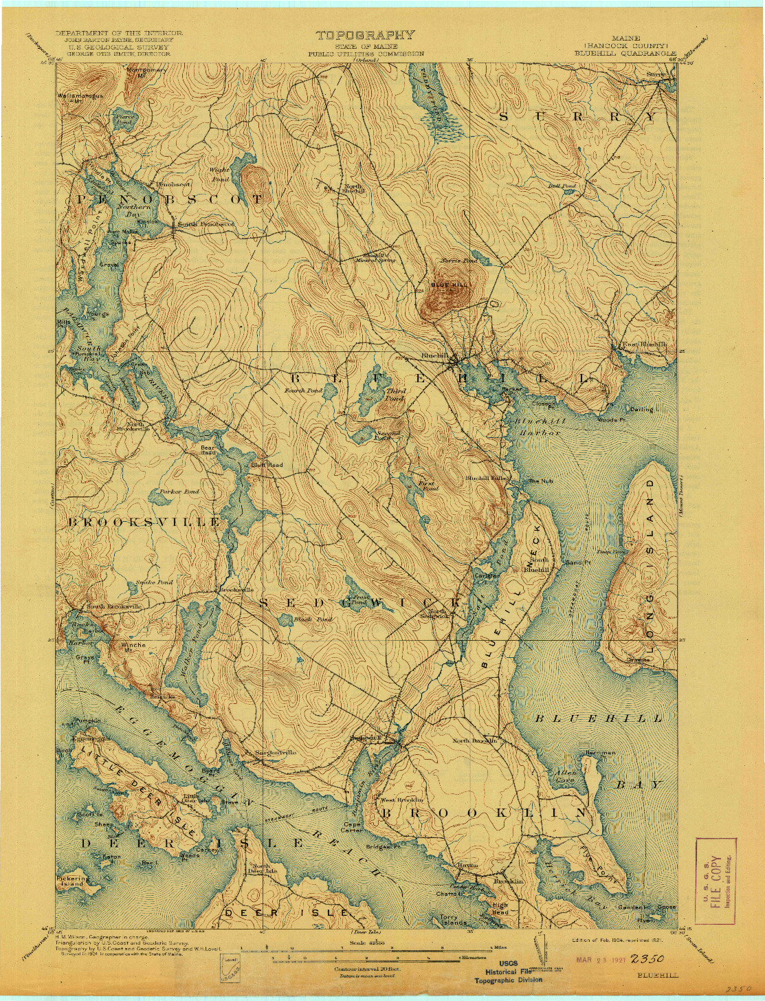 USGS 1:62500-SCALE QUADRANGLE FOR BLUEHILL, ME 1904