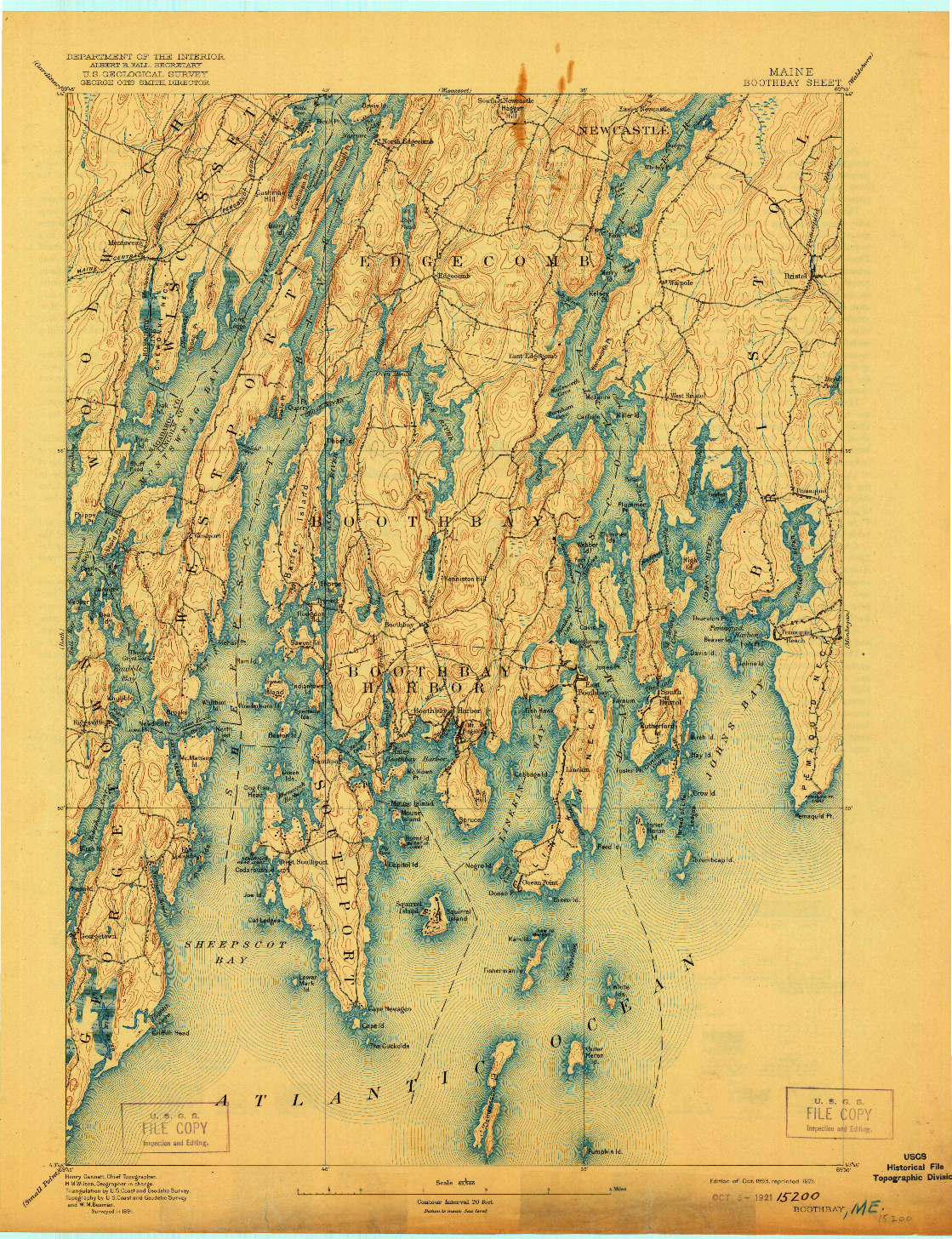 USGS 1:62500-SCALE QUADRANGLE FOR BOOTHBAY, ME 1893