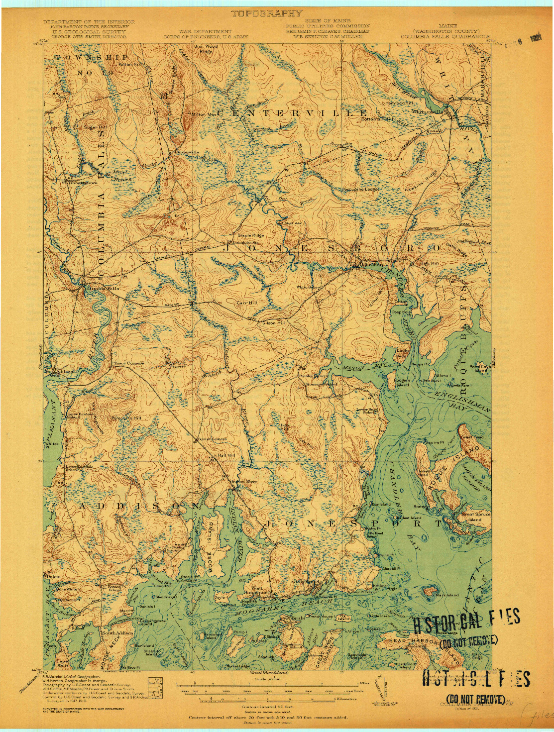 USGS 1:62500-SCALE QUADRANGLE FOR COLUMBIA FALLS, ME 1921