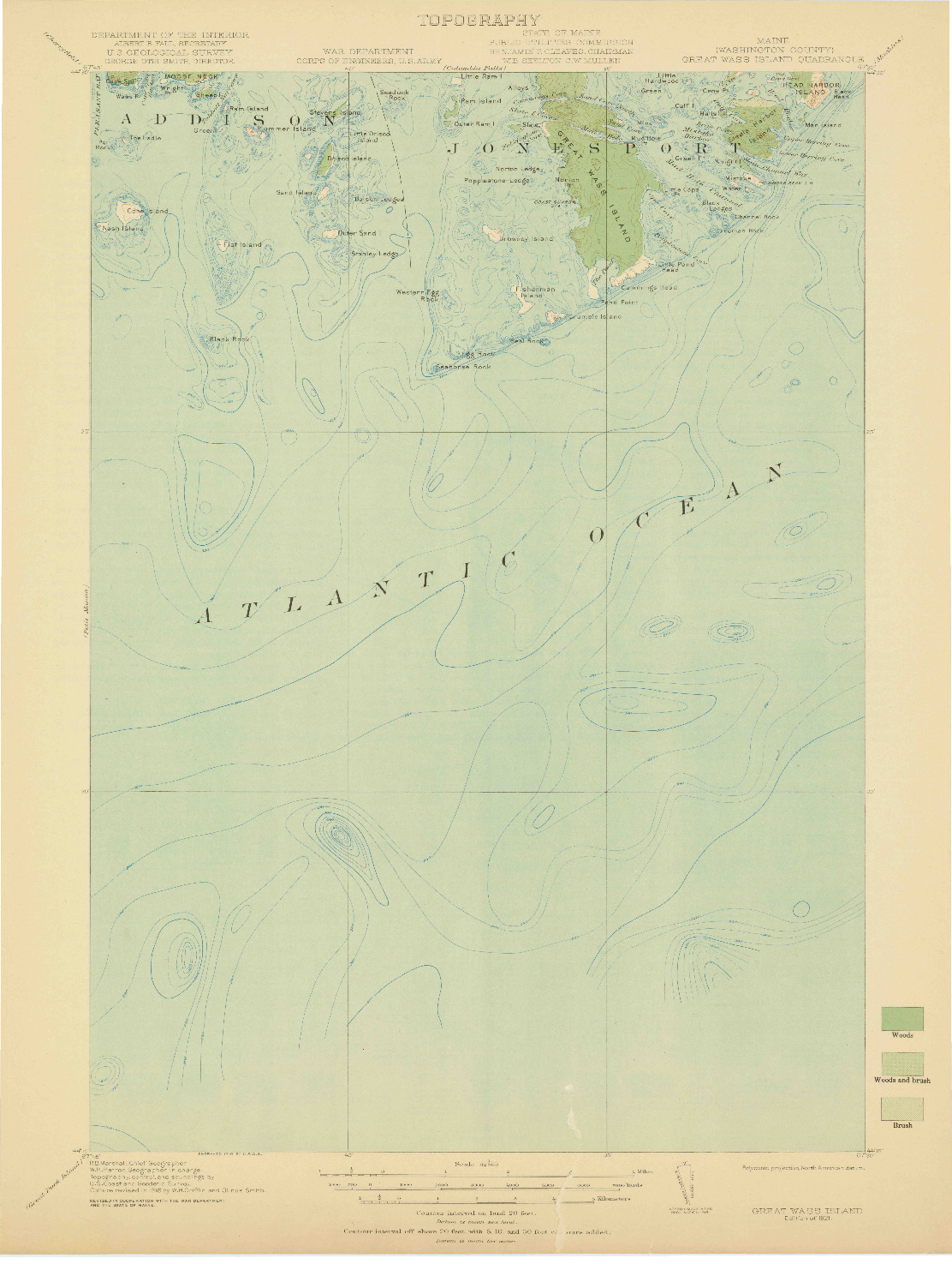 USGS 1:62500-SCALE QUADRANGLE FOR GREAT WASS ISLAND, ME 1921