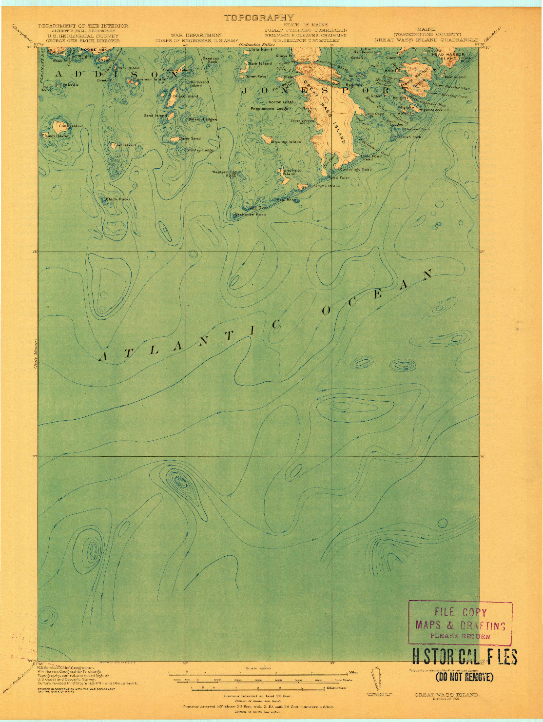 USGS 1:62500-SCALE QUADRANGLE FOR GREAT WASS ISLAND, ME 1921