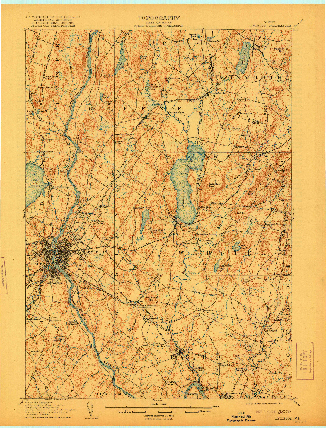 USGS 1:62500-SCALE QUADRANGLE FOR LEWISTON, ME 1908