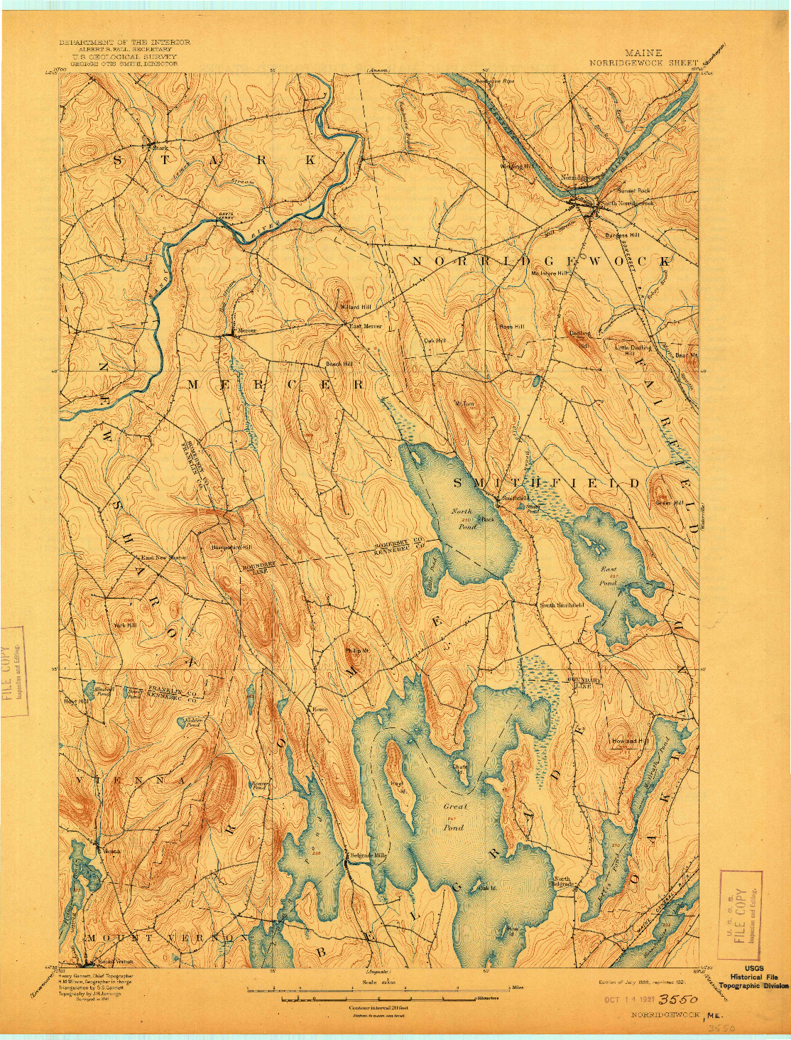 USGS 1:62500-SCALE QUADRANGLE FOR NORRIDGEWOCK, ME 1898