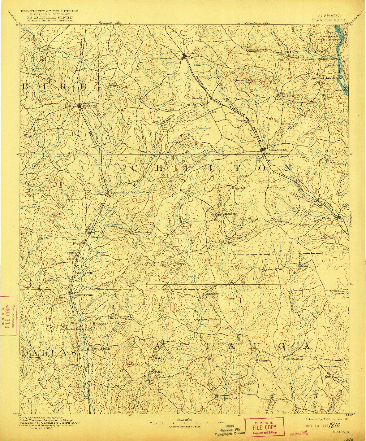 USGS 1:125000-SCALE QUADRANGLE FOR CLANTON, AL 1891