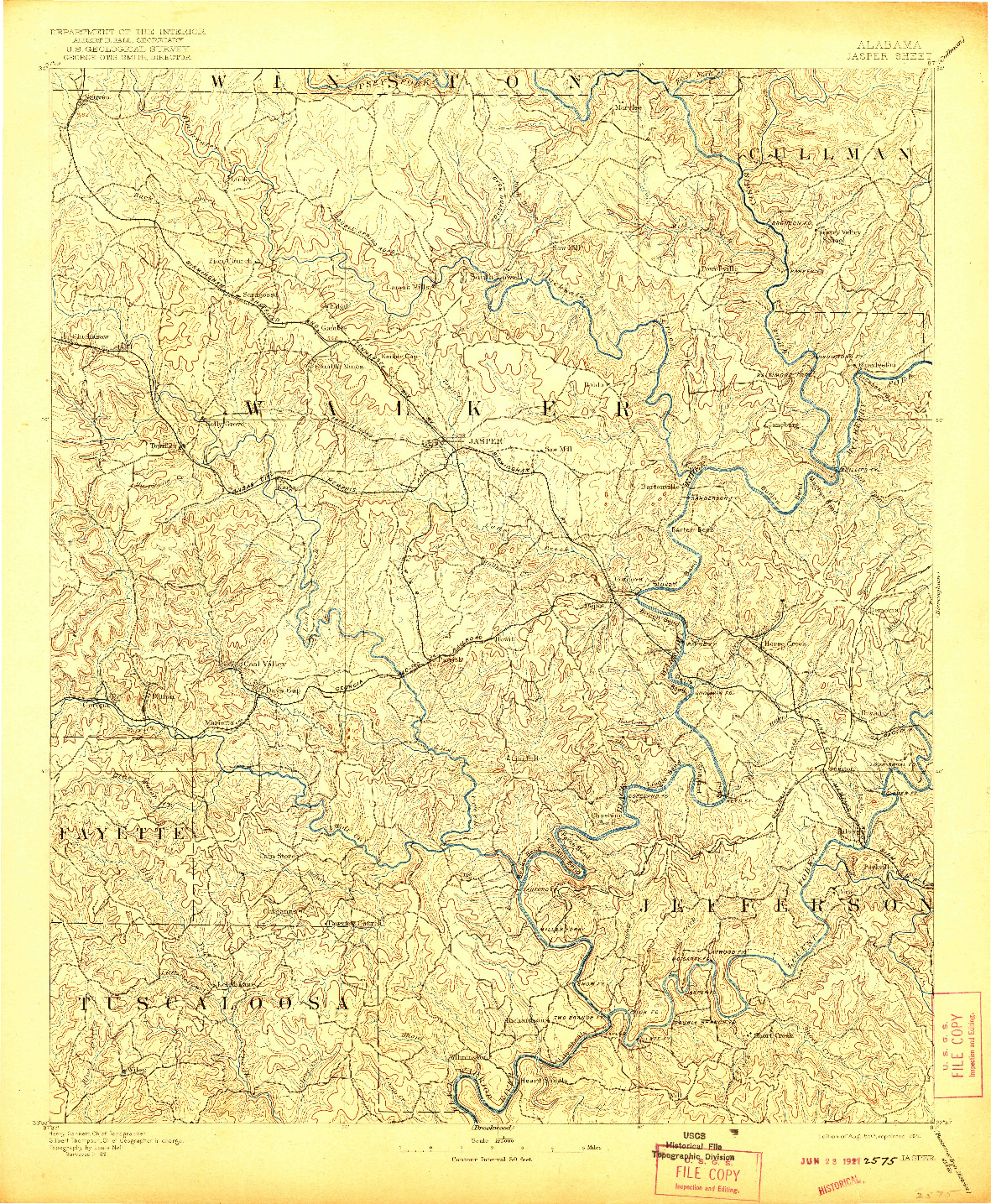 USGS 1:125000-SCALE QUADRANGLE FOR JASPER, AL 1893