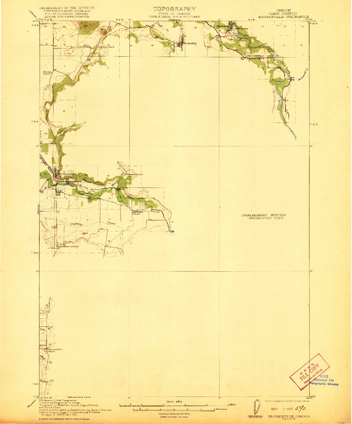 USGS 1:62500-SCALE QUADRANGLE FOR BROWNSVILLE, OR 1921